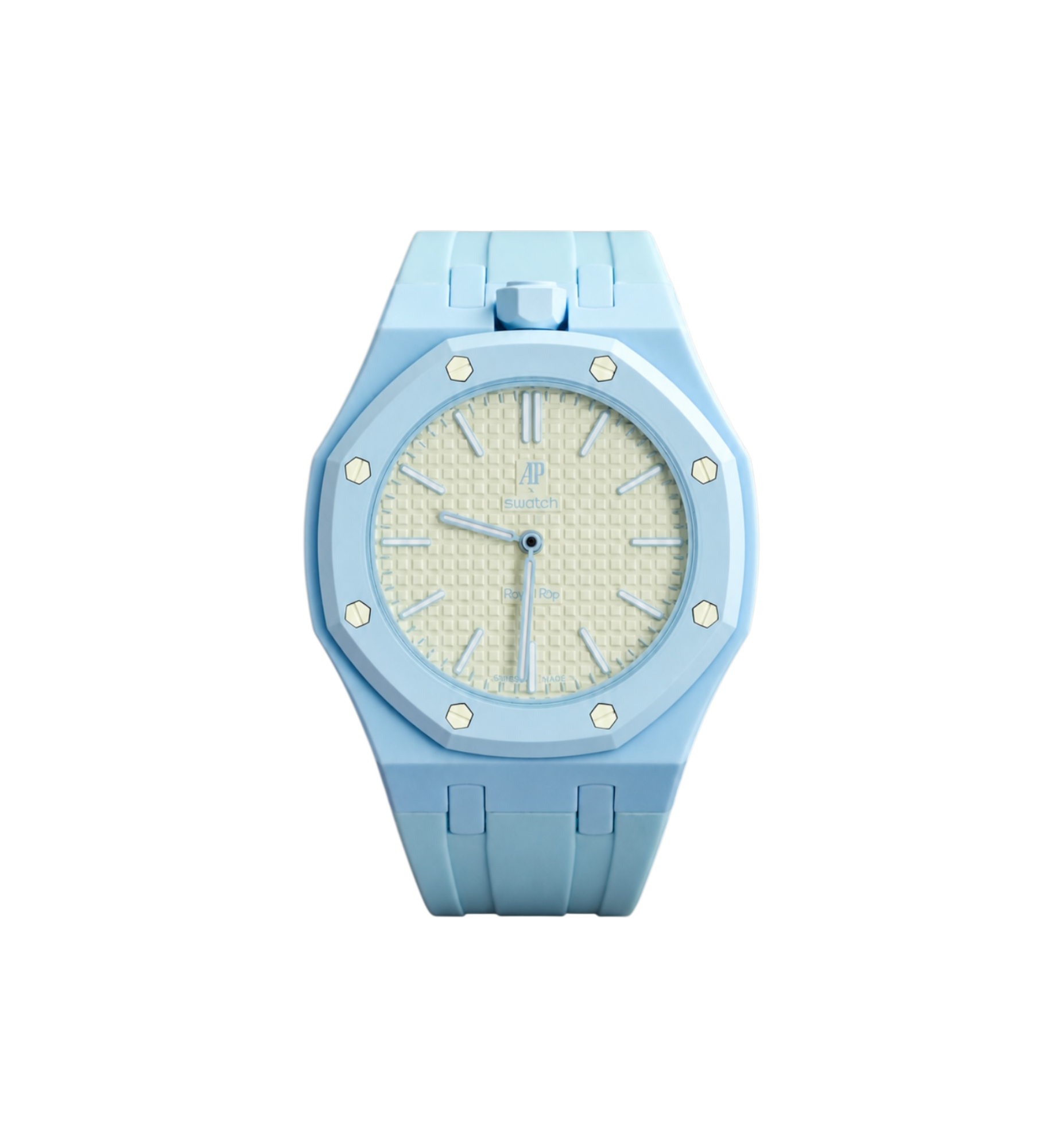 Swatch x Audemars Piguet Bioceramic Royal Pop Watch & Rubber Bracelet Bundle Blaue Acht/Light Blue at Stashed UAE