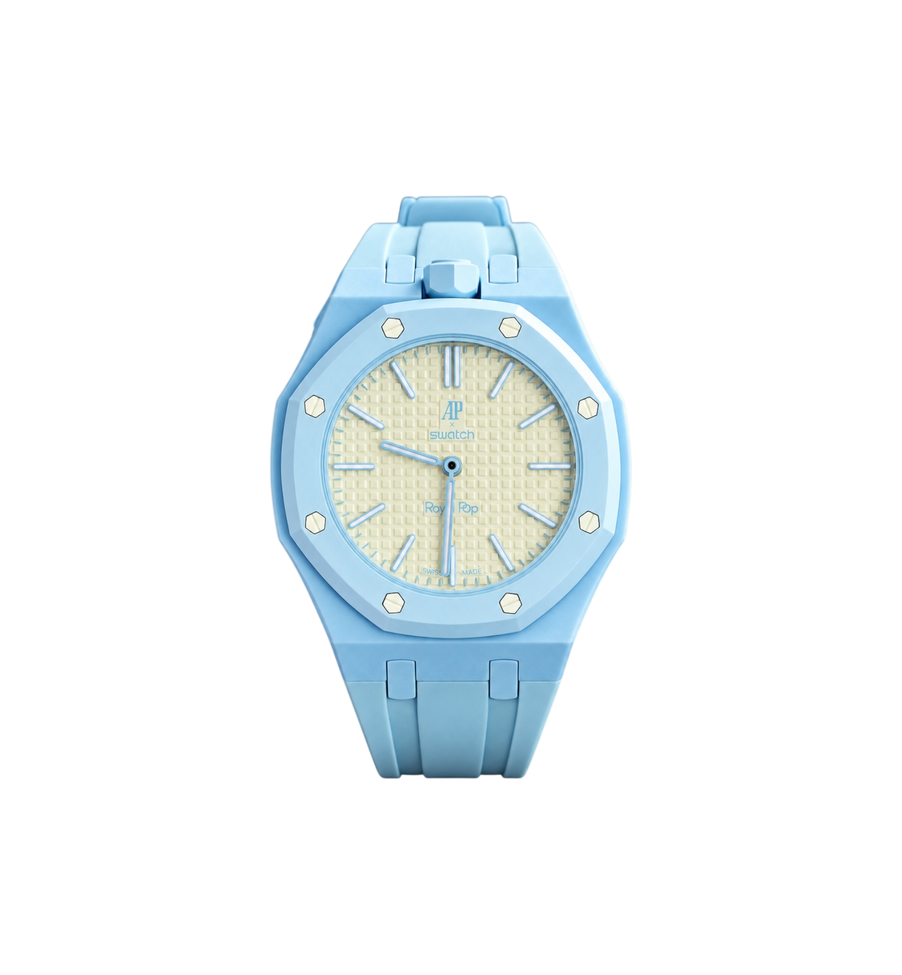 Swatch x Audemars Piguet Bioceramic Royal Pop Watch & Rubber Bracelet Bundle Blaue Acht/Light Blue at Stashed UAE