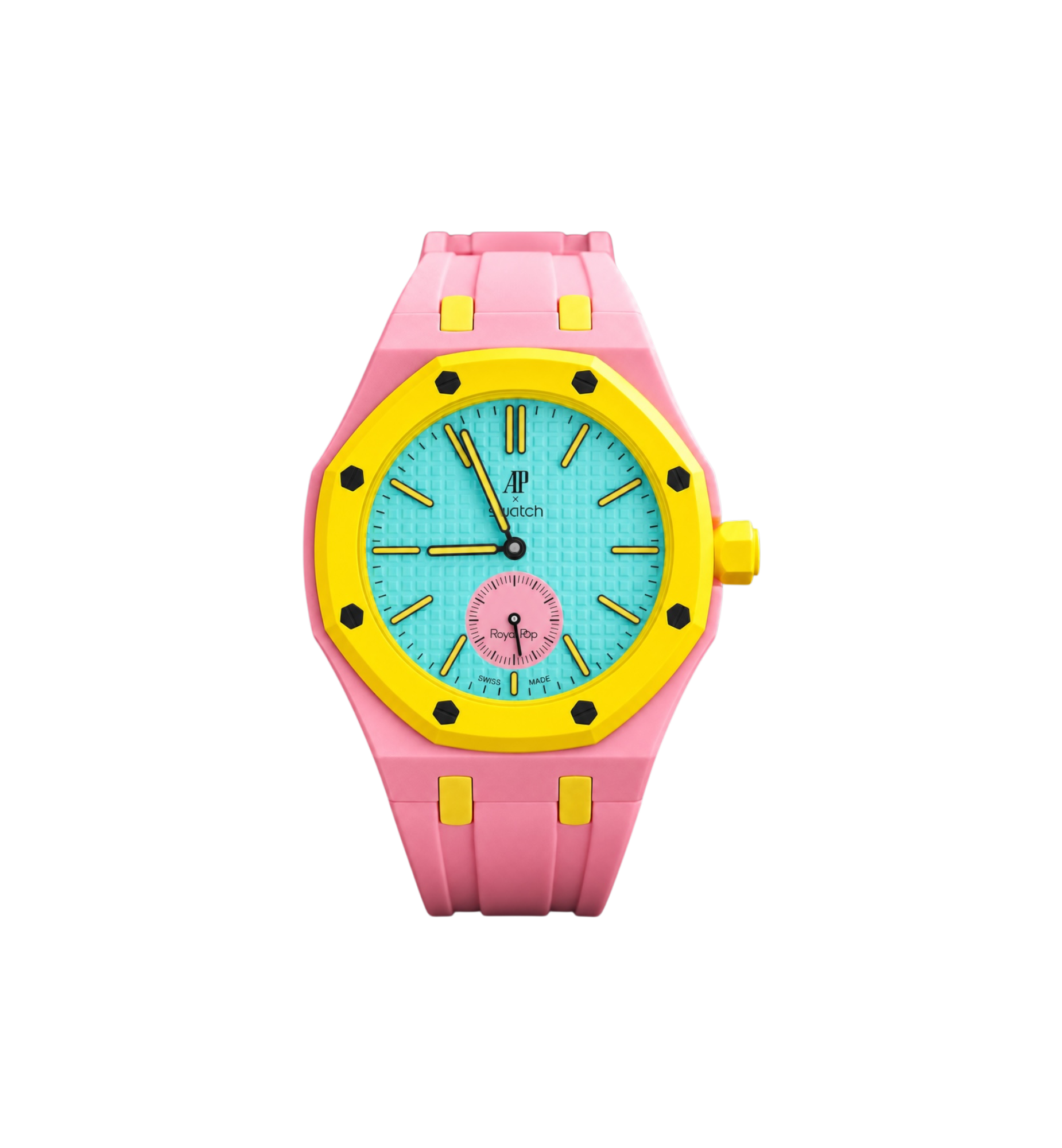 Swatch x Audemars Piguet Bioceramic Royal Pop Watch & Rubber Bracelet Bundle Otg Roz/Pink/Yellow at Stashed UAE