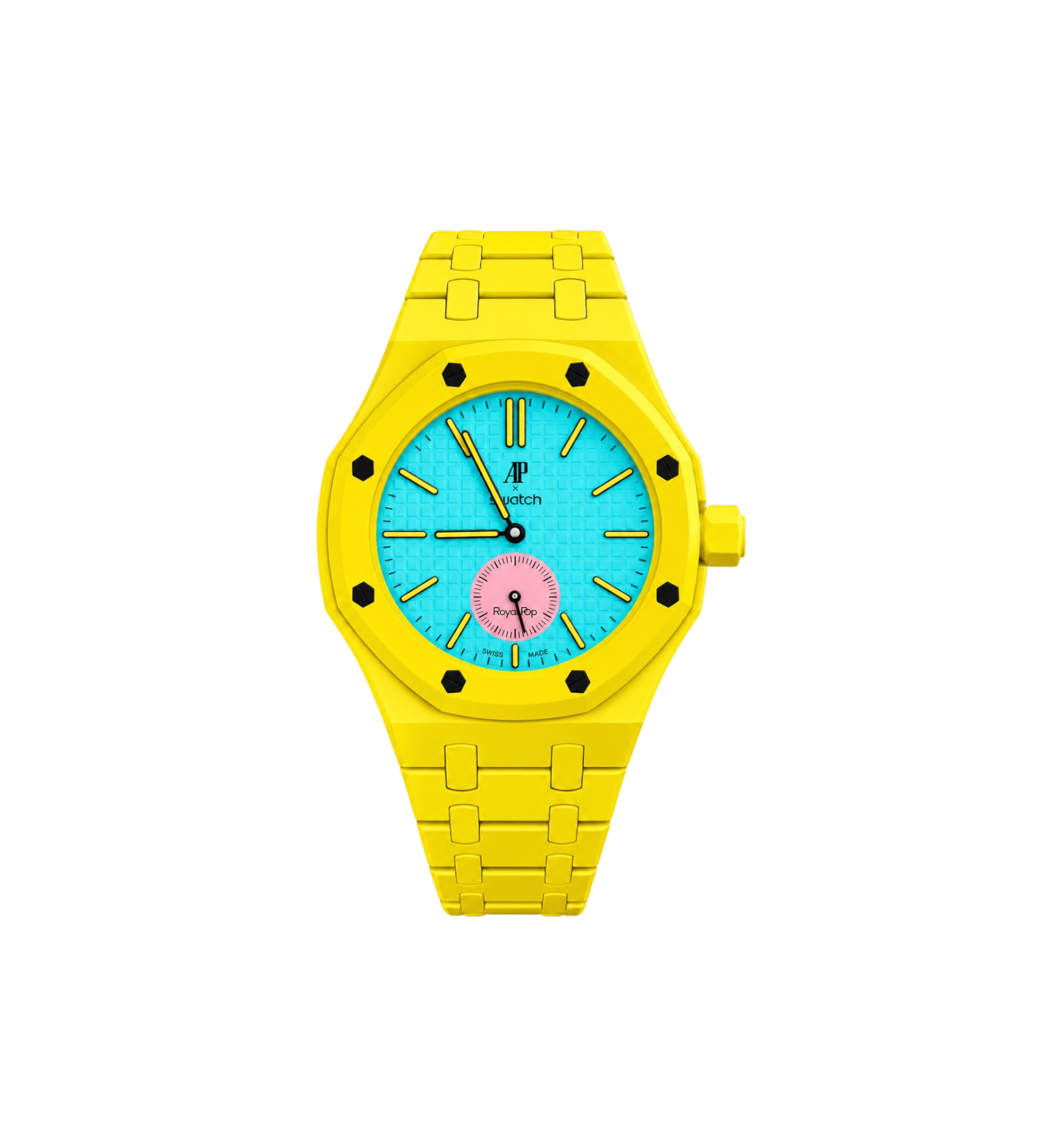 Swatch x Audemars Piguet Bioceramic Royal Pop Watch & Bracelet Bundle Otg Roz/Yellow at Stashed UAE