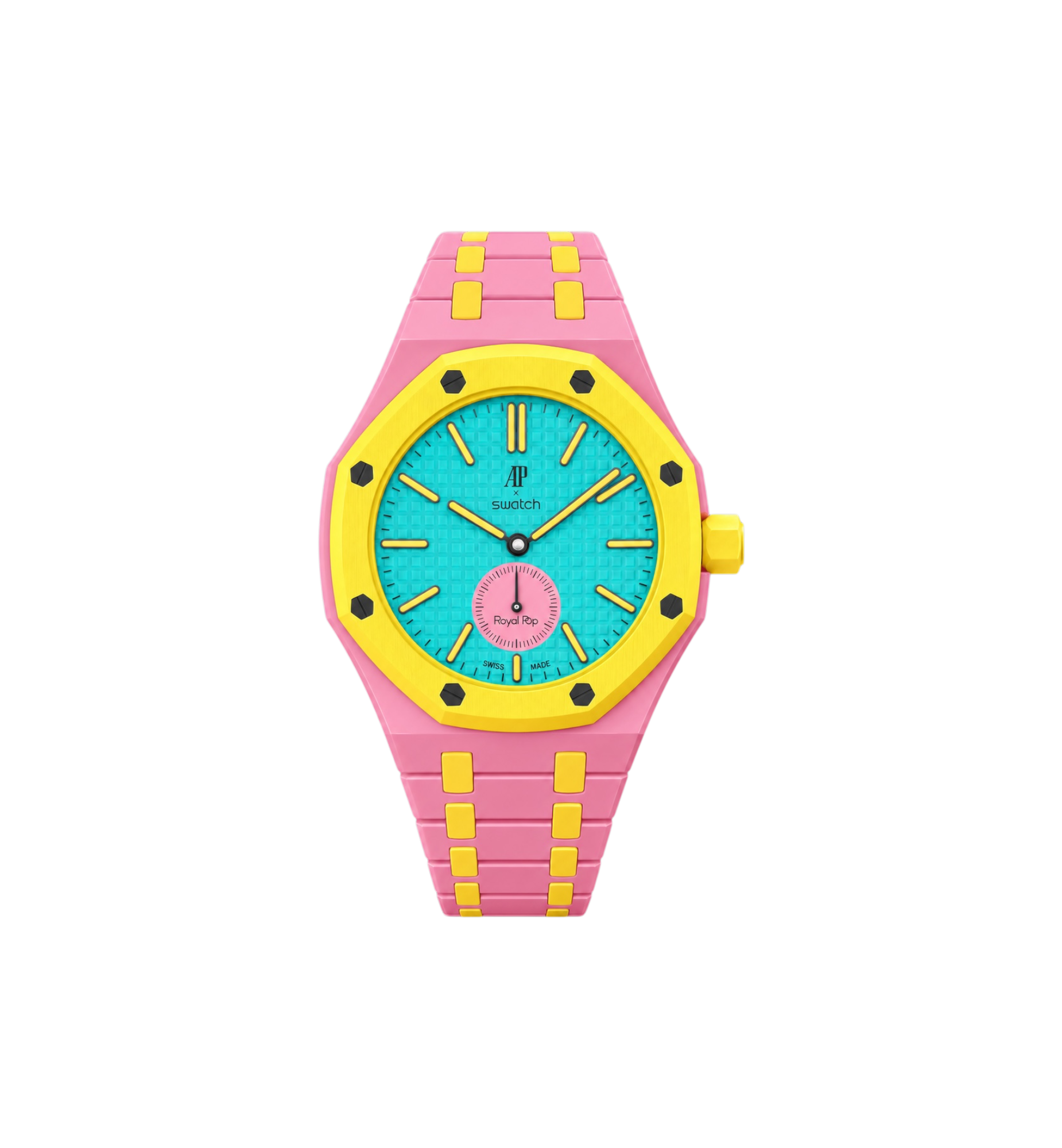 Swatch x Audemars Piguet Bioceramic Royal Pop Watch & Bracelet Bundle Otg Roz/Pink/Yellow at Stashed UAE