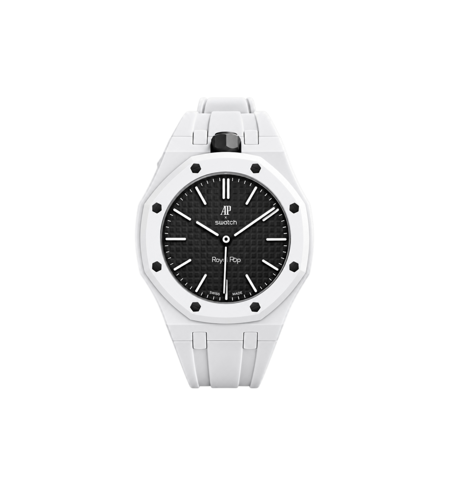 Swatch x Audemars Piguet Bioceramic Royal Pop Watch & Rubber Bracelet Bundle Ocho Negro/White at Stashed UAE
