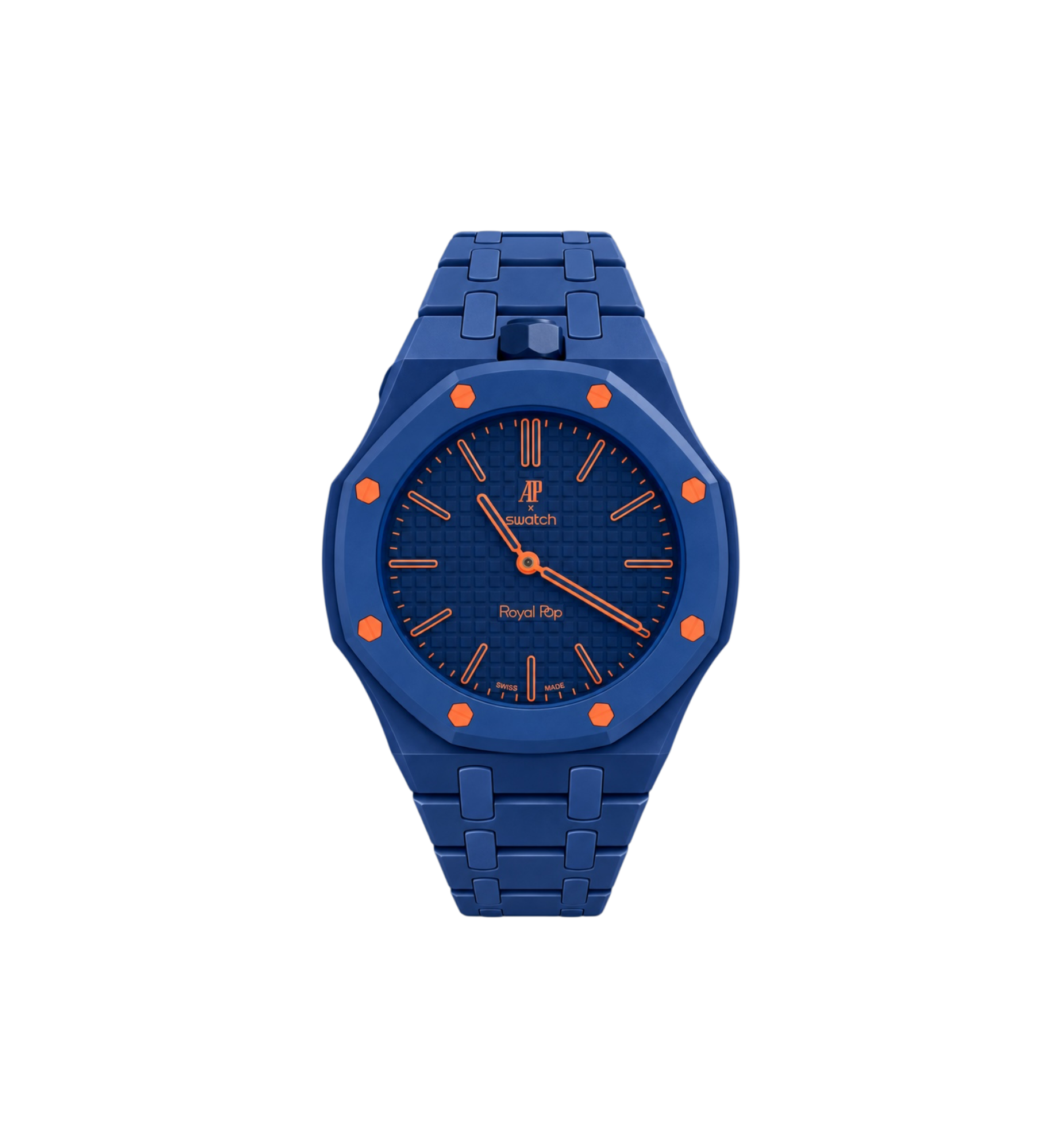 Swatch x Audemars Piguet Bioceramic Royal Pop Watch & Bracelet Bundle Orenji Hachi/Navy Blue at Stashed UAE