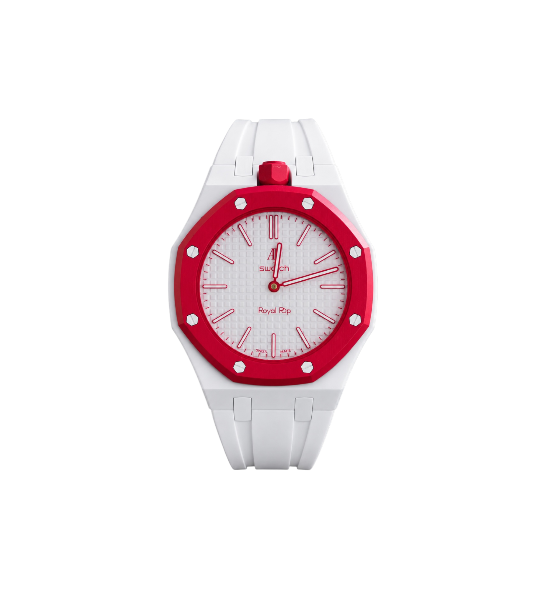 Swatch x Audemars Piguet Bioceramic Royal Pop Watch & Rubber Bracelet Bundle Otto Rosso/White at Stashed UAE