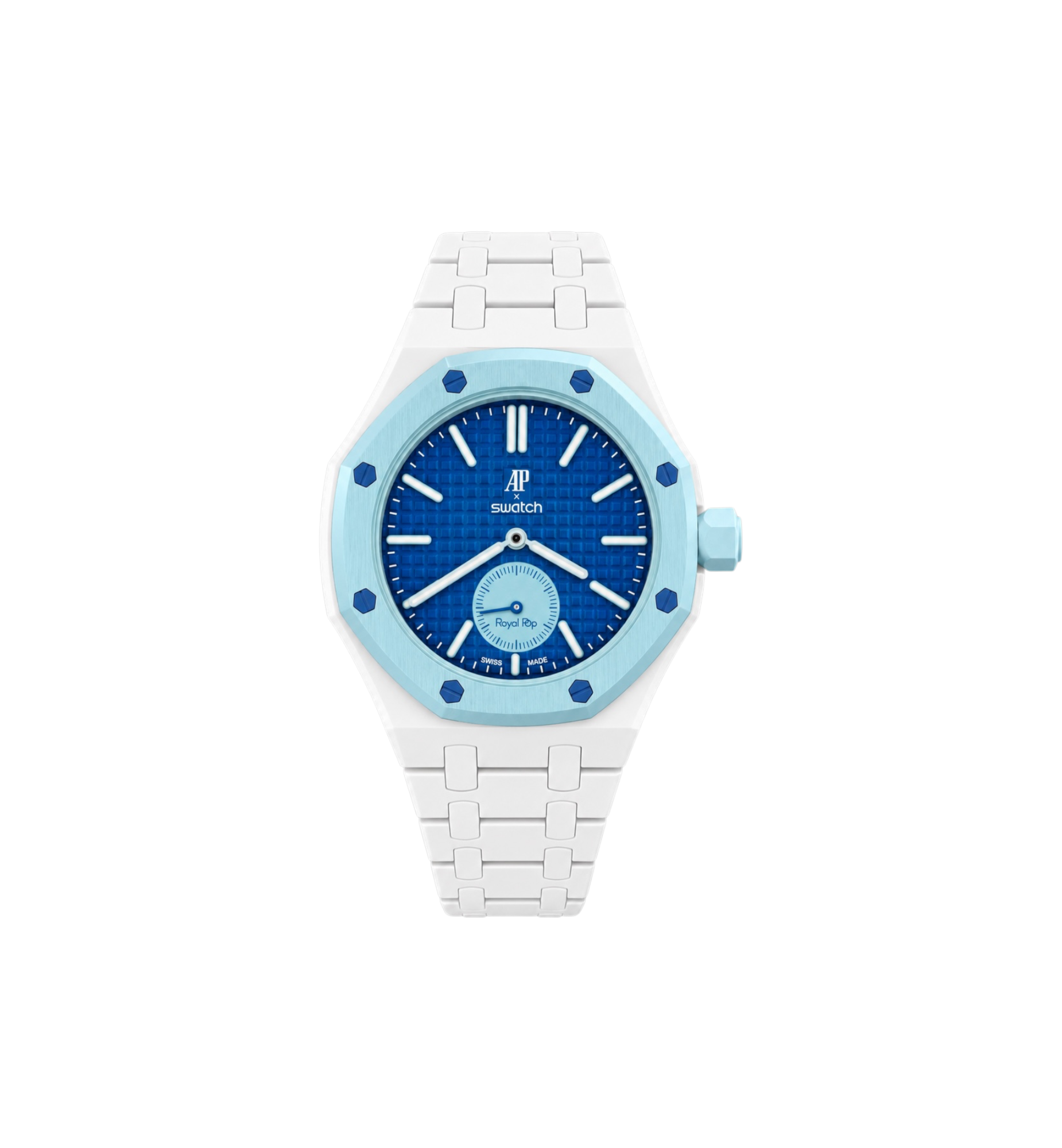 Swatch x Audemars Piguet Bioceramic Royal Pop Watch & Bracelet Bundle Lan Ba/White at Stashed UAE