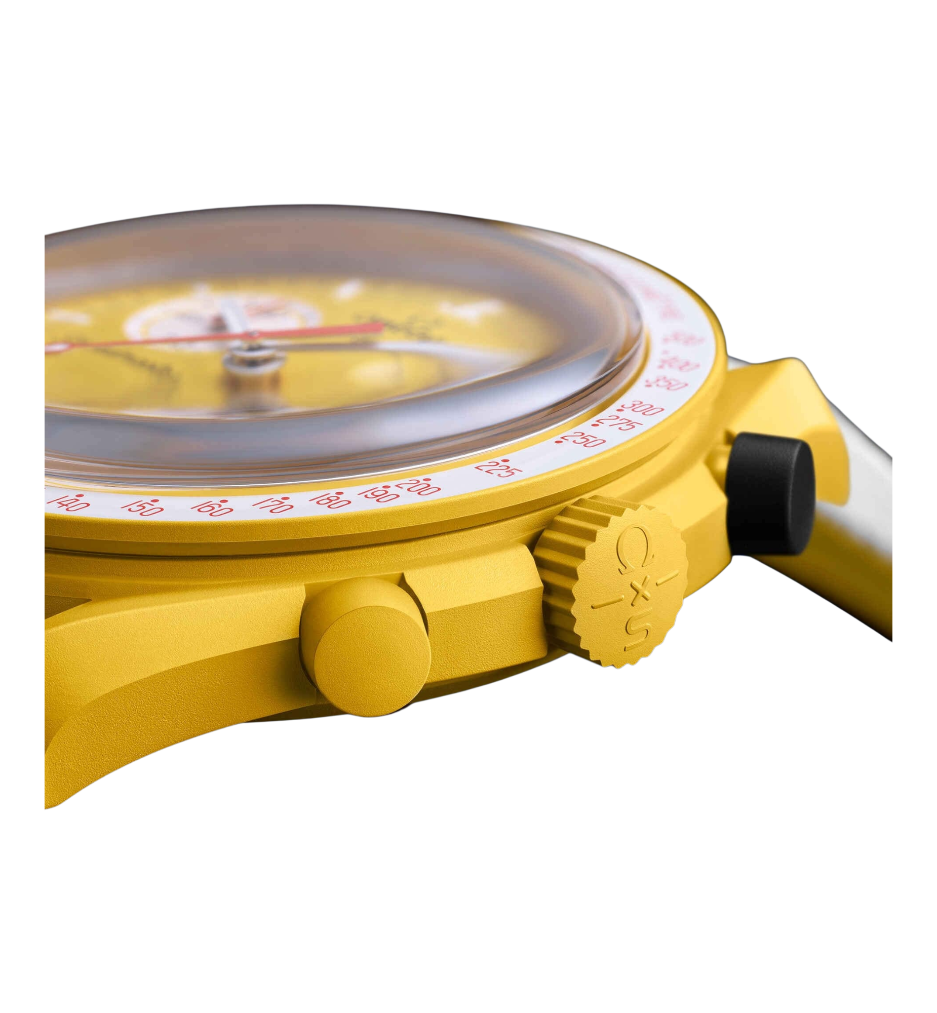 Swatch x Omega Bioceramic Moonswatch Mission to the Sun Solar Eclipse side view at Stashed UAE