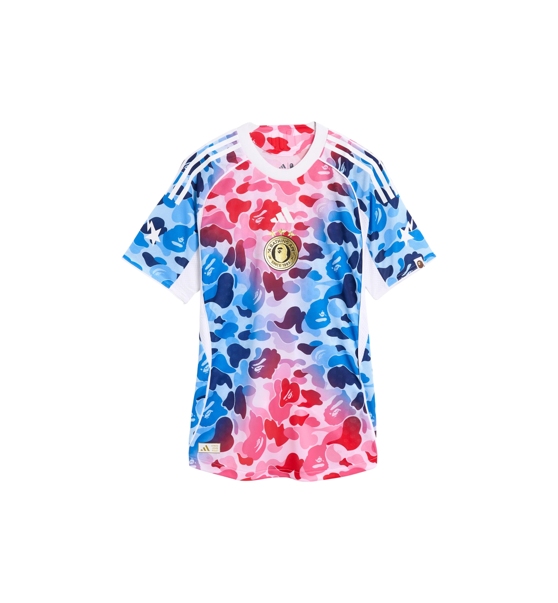 Adidas x BAPE Football Graphic Slim Jersey T-Shirt Blue/Pink at Stashed UAE