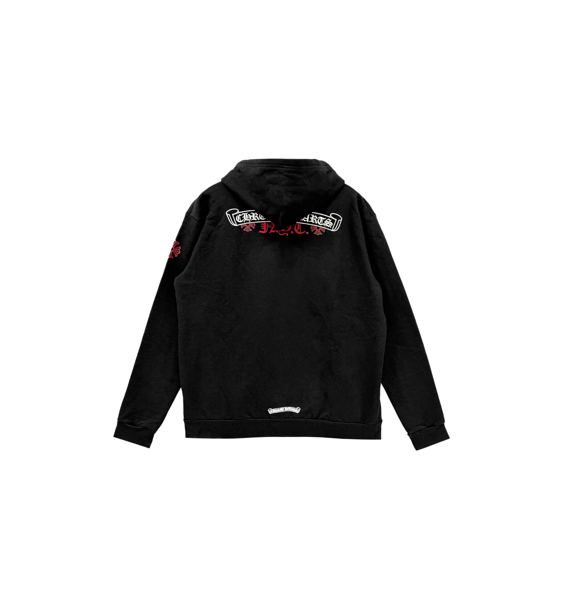 Chrome Hearts NYC Scroll Label Zip Up Hoodie Black back view at Stashed UAE