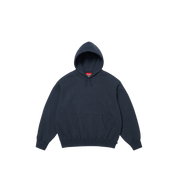Supreme Satin Applique Hooded Sweatshirt SS26 Washed Navy front view at Stashed UAE