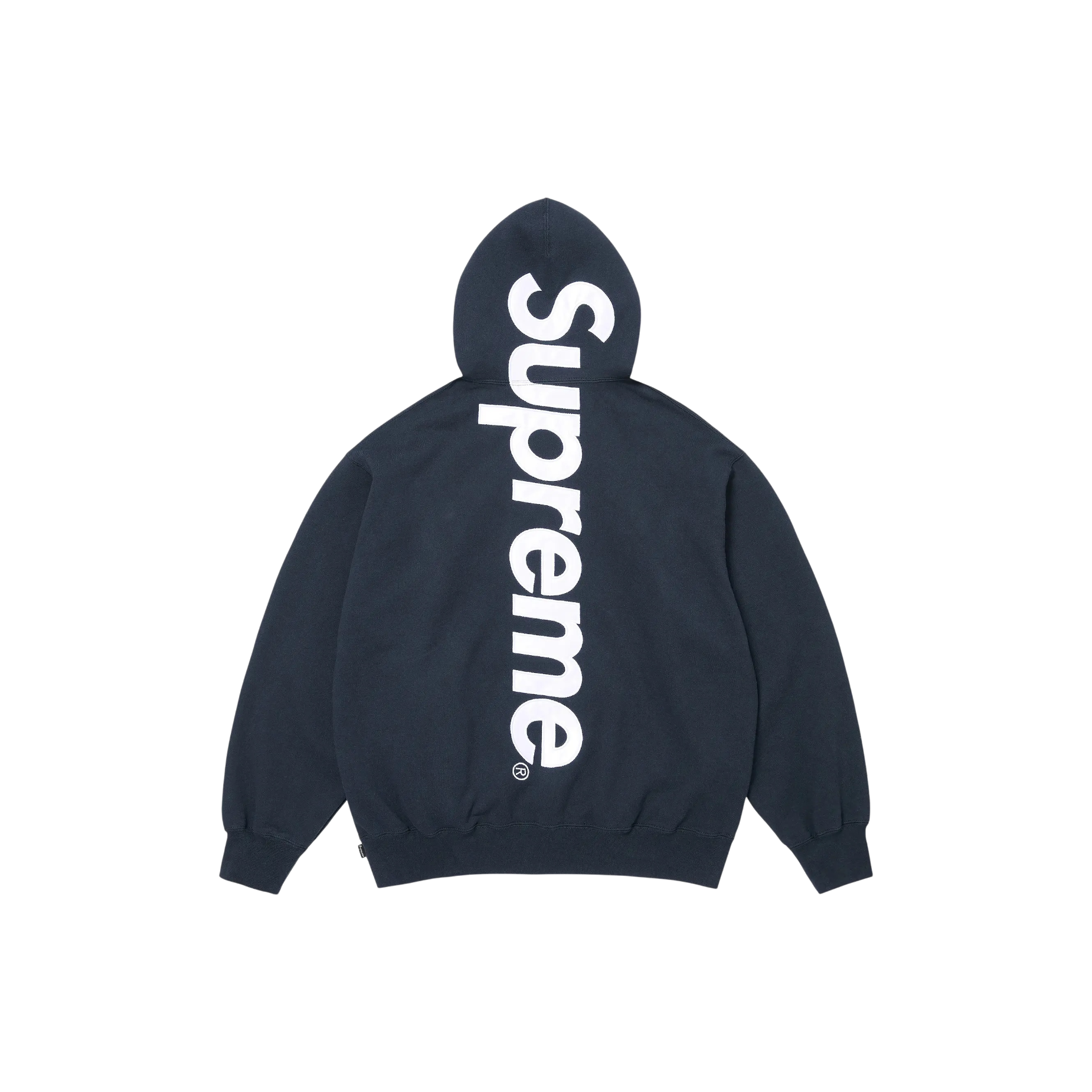 Supreme Satin Applique Hooded Sweatshirt SS26 Washed Navy at Stashed UAE