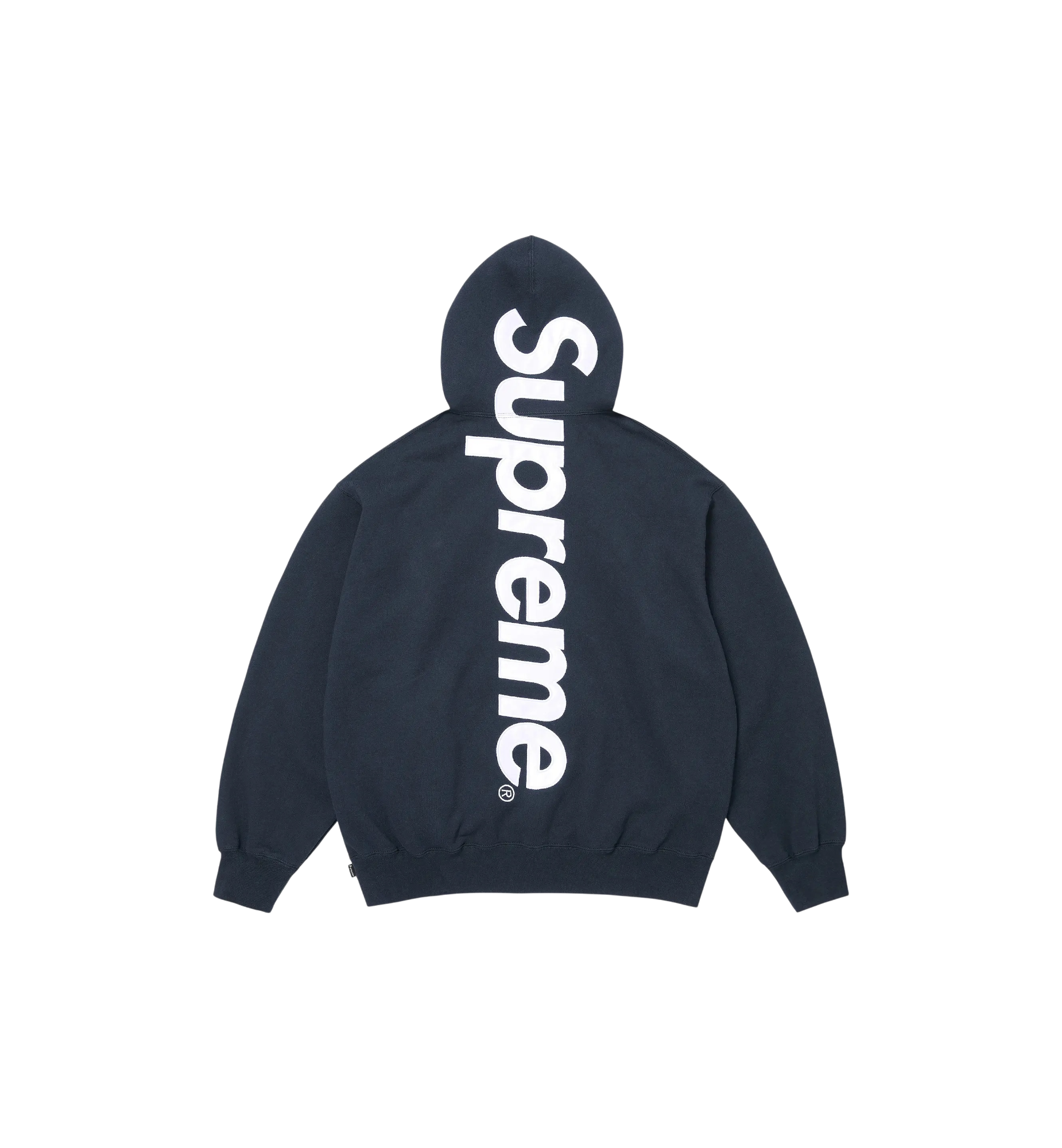 Supreme Satin Applique Hooded Sweatshirt SS26 Washed Navy at Stashed UAE