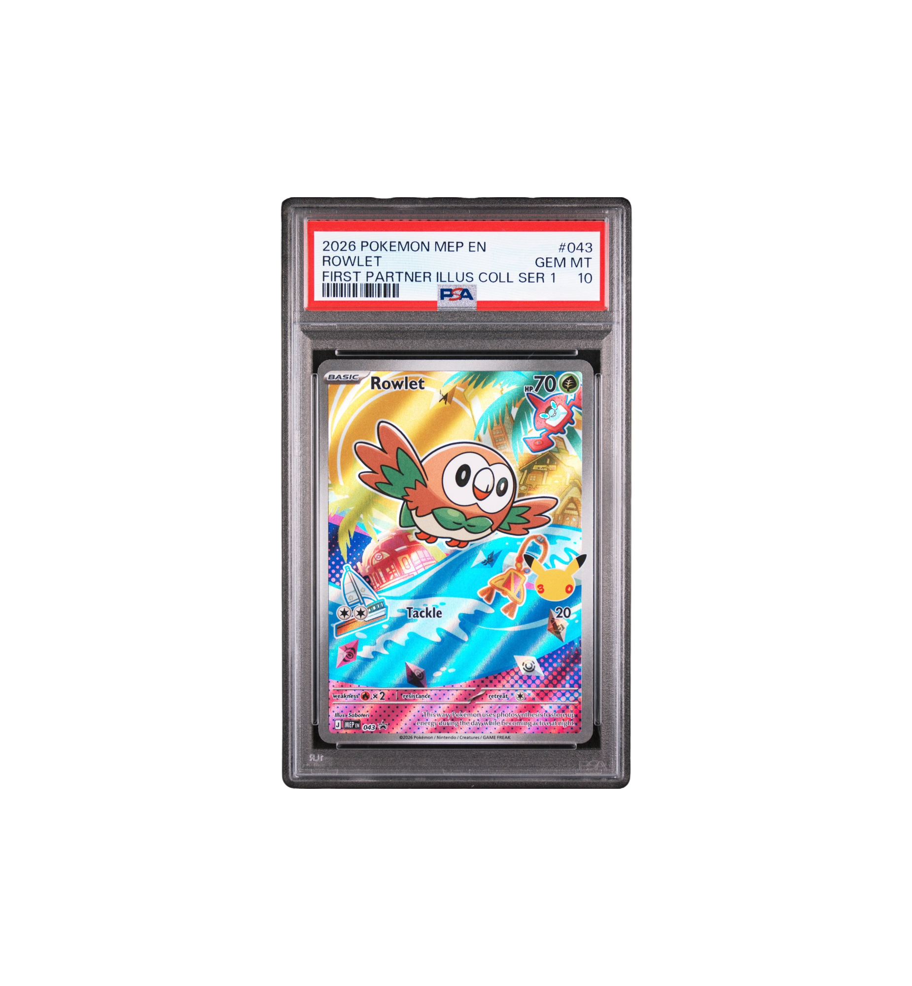 2026 Pokemon Mega Evolution Promo First Partner Illustration Collection Series 1 GEM MT 10 Rowlet at Stashed UAE