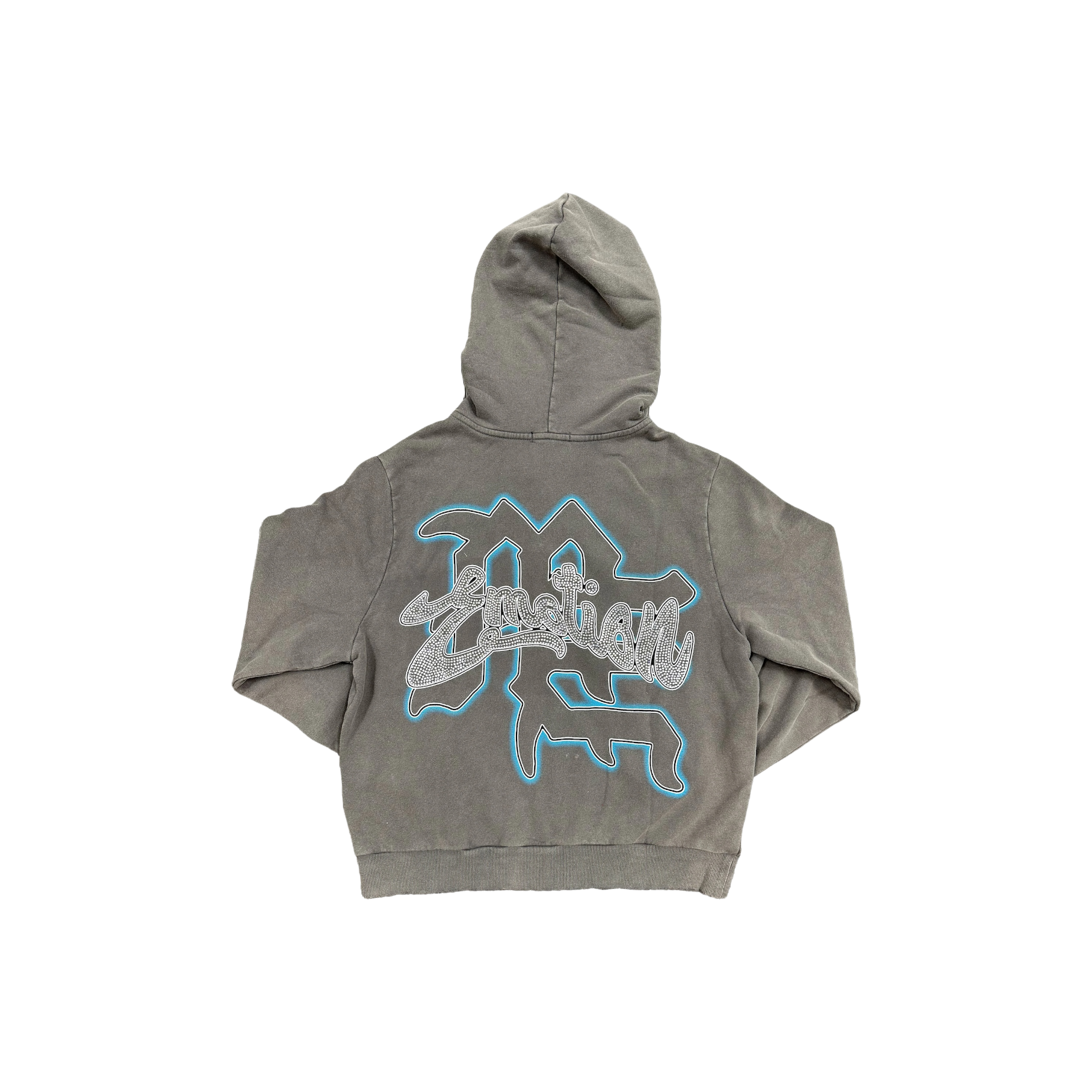 Mixed Emotion Rhinestone Hoodie Grey back view at Stashed UAE