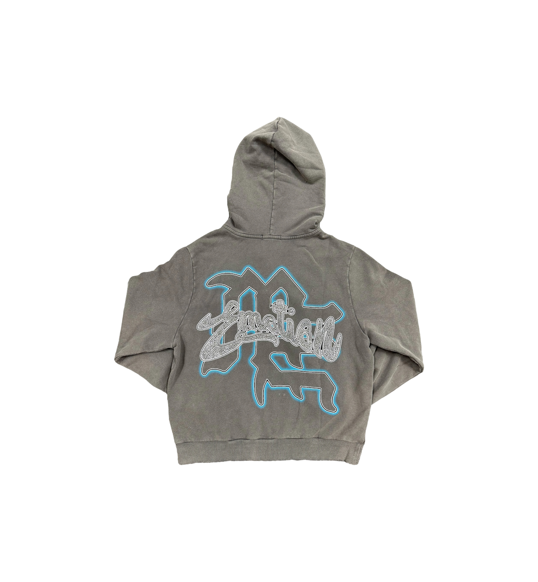 Mixed Emotion Rhinestone Hoodie Grey back view at Stashed UAE