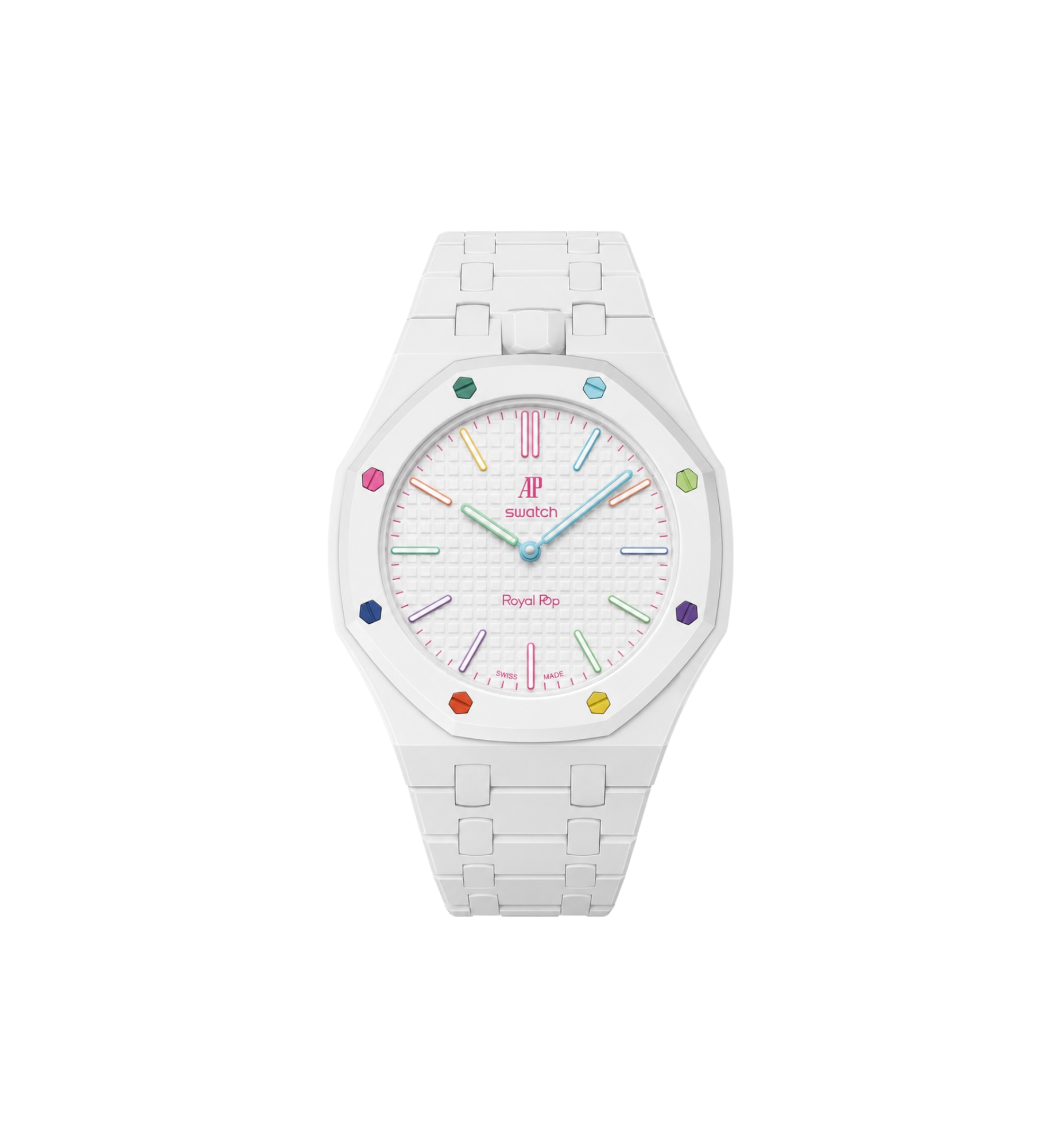 Swatch x Audemars Piguet Bioceramic Royal Pop Watch & Bracelet Bundle Huit Blanc/White at Stashed UAE