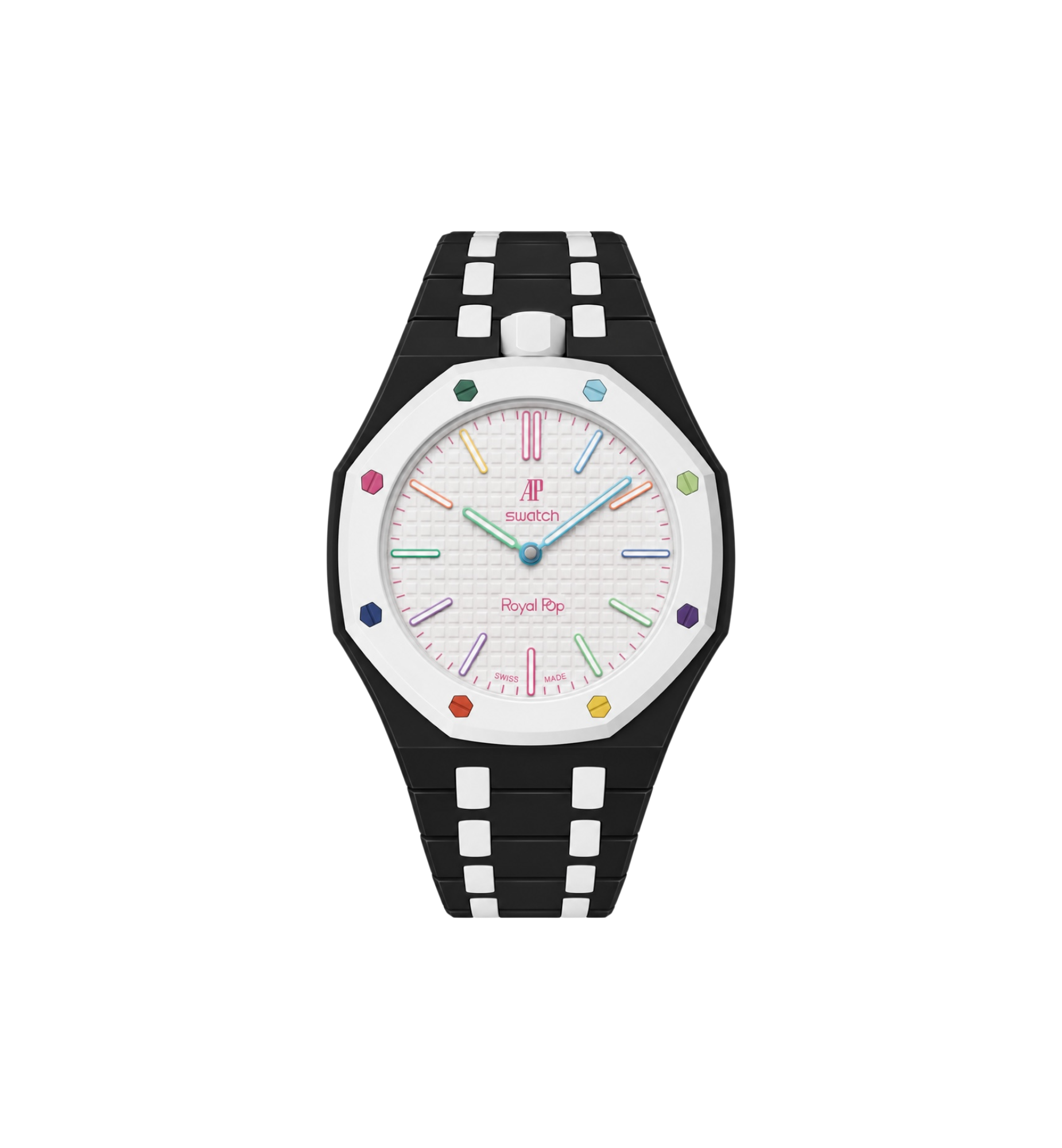 Swatch x Audemars Piguet Bioceramic Royal Pop Watch & Bracelet Bundle Huit Blanc/Black/White at Stashed UAE