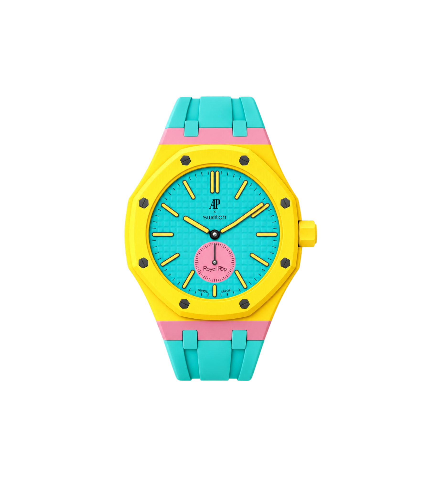Swatch x Audemars Piguet Bioceramic Royal Pop Watch & Rubber Bracelet Bundle Otg Roz/Pink/Turquoise at Stashed UAE