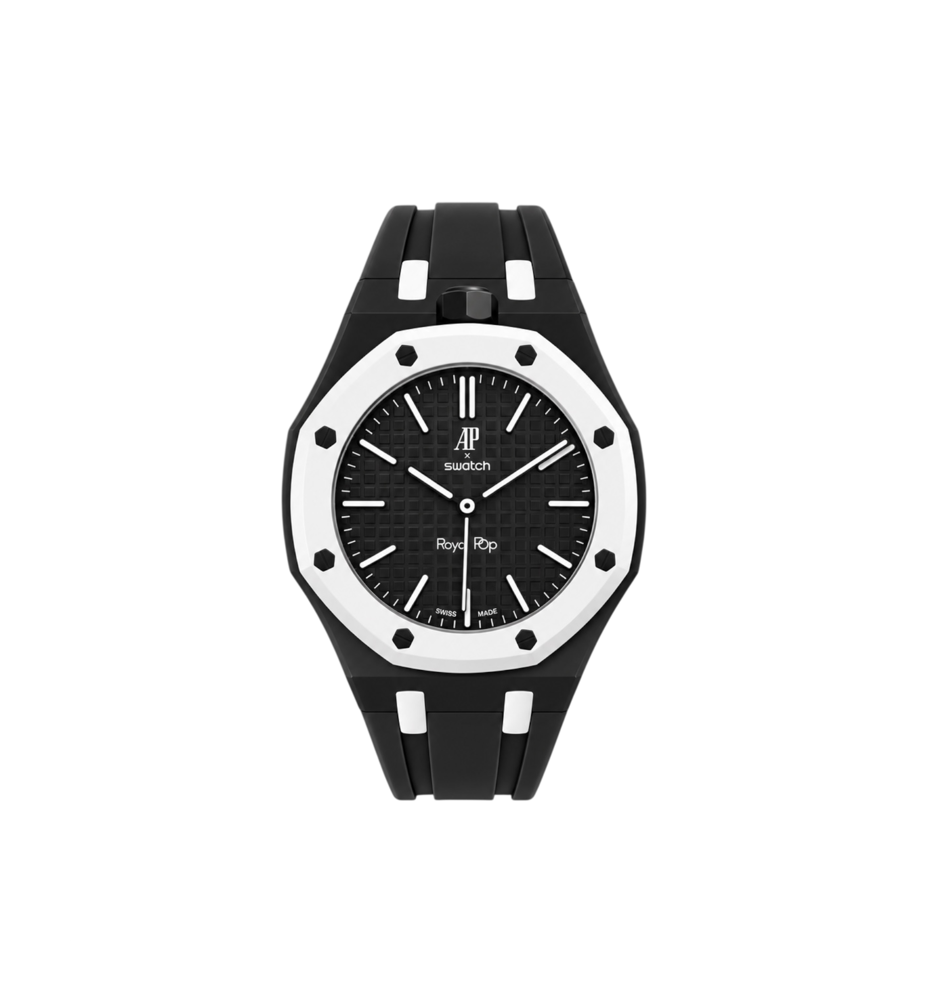 Swatch x Audemars Piguet Bioceramic Royal Pop Watch & Rubber Bracelet Bundle Ocho Negro/Black/White at Stashed UAE