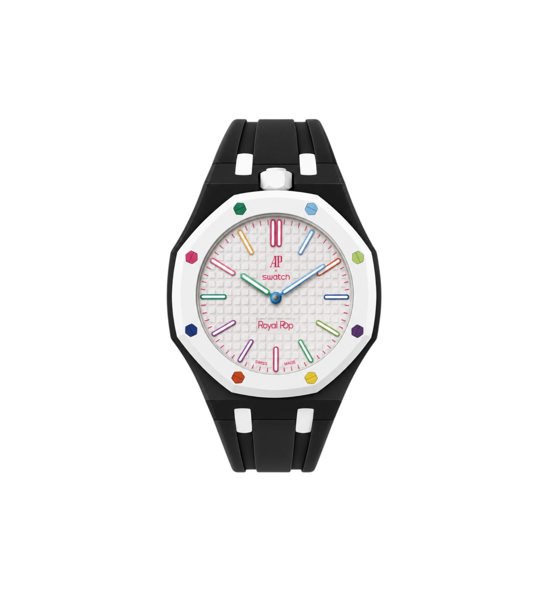 Swatch x Audemars Piguet Bioceramic Royal Pop Watch & Rubber Bracelet Bundle Huit Blanc/Black/White at Stashed UAE