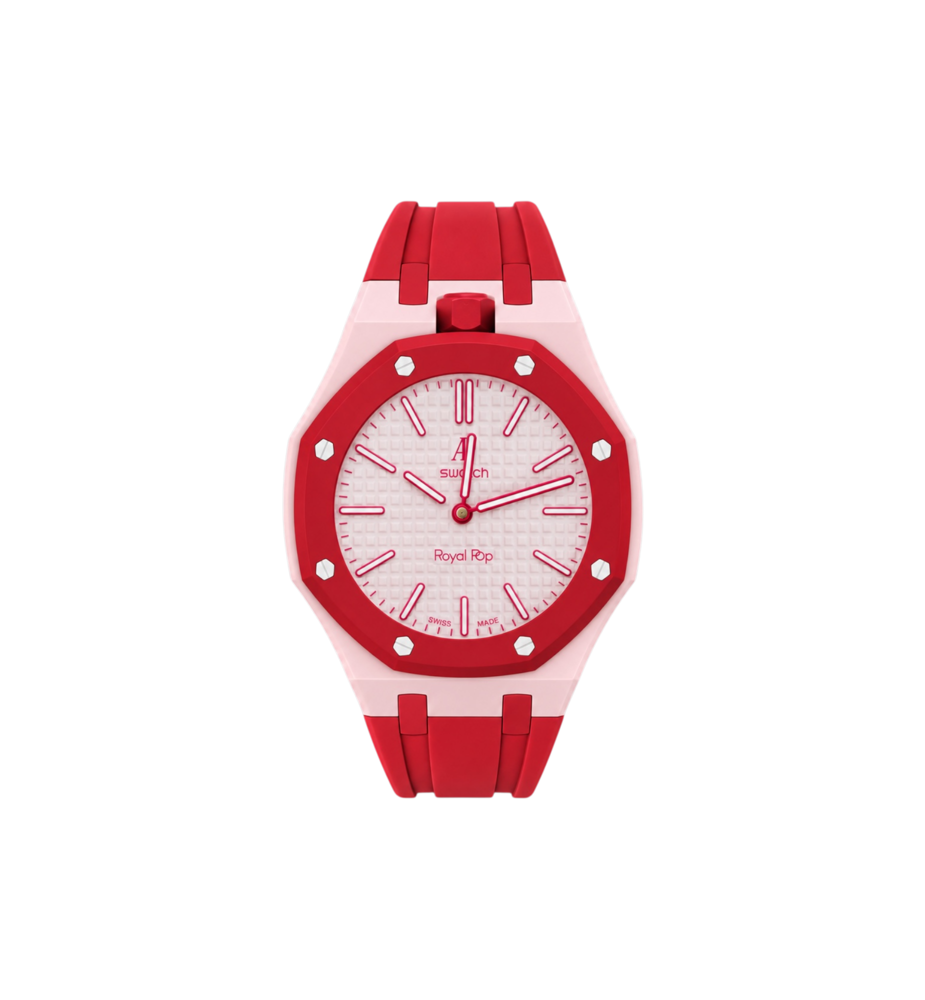 Swatch x Audemars Piguet Bioceramic Royal Pop Watch & Rubber Bracelet Bundle Otto Rosso/Pastel Pink/Red at Stashed UAE