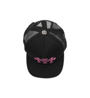 Chrome Hearts Pink Triple Cross Patch Trucker Cap Black top view at Stashed UAE