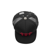 Chrome Hearts Cemetery Trucker Hat Black/Red top view at Stashed UAE
