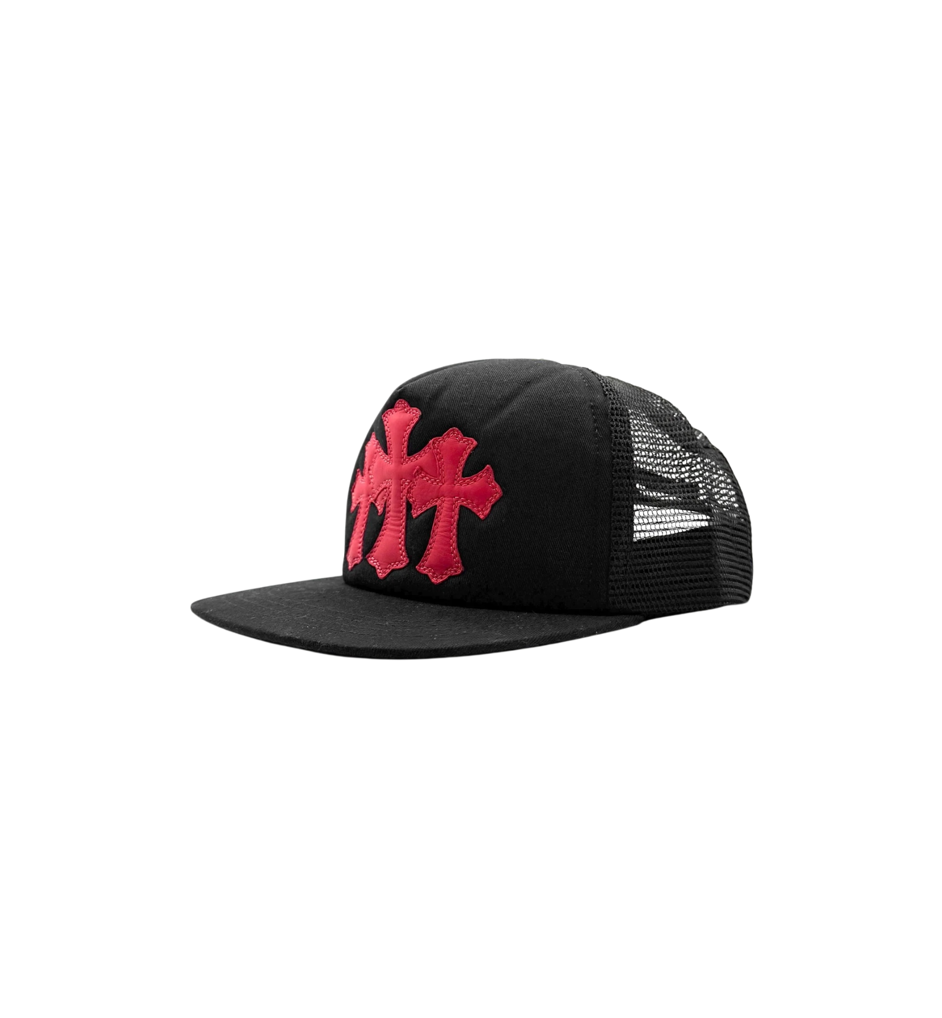 Chrome Hearts Cemetery Trucker Hat Black/Red side view at Stashed UAE