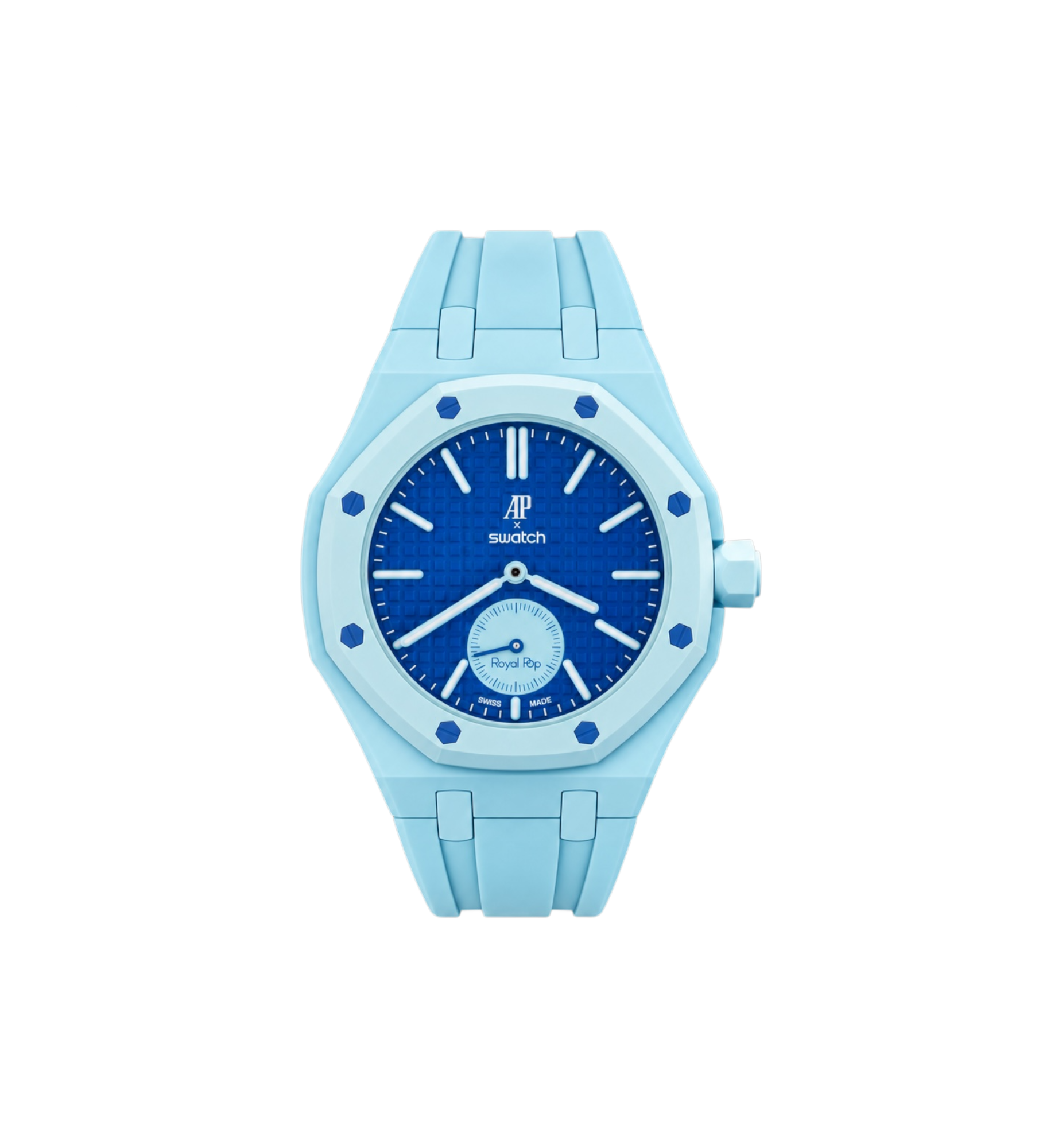 Swatch x Audemars Piguet Bioceramic Royal Pop Watch & Rubber Bracelet Bundle Lan Ba/Light Blue at Stashed UAE