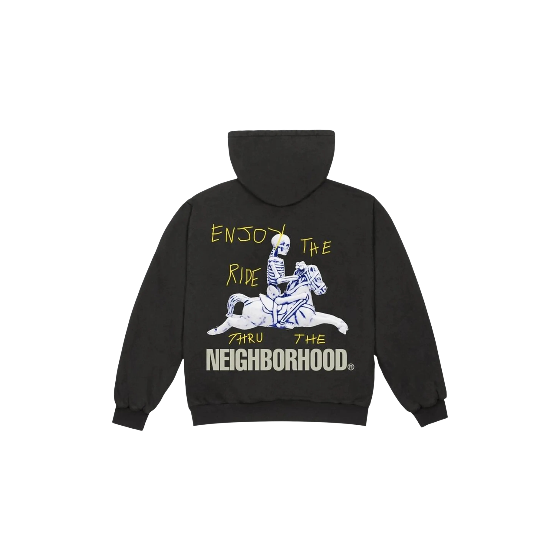 Travis Scott Cactus Jack x Neighborhood Carousel Hoodie Black back view at Stashed UAE