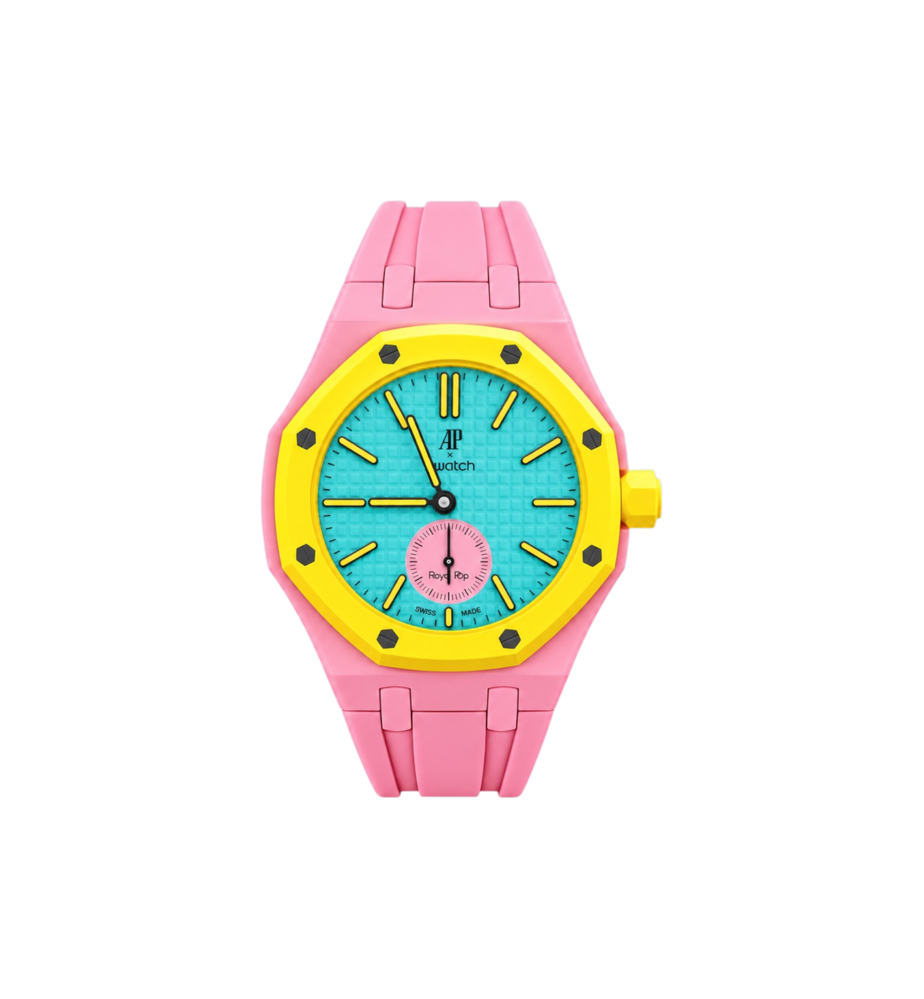 Swatch x Audemars Piguet Bioceramic Royal Pop Watch & Rubber Bracelet Bundle Otg Roz/Pink at Stashed UAE