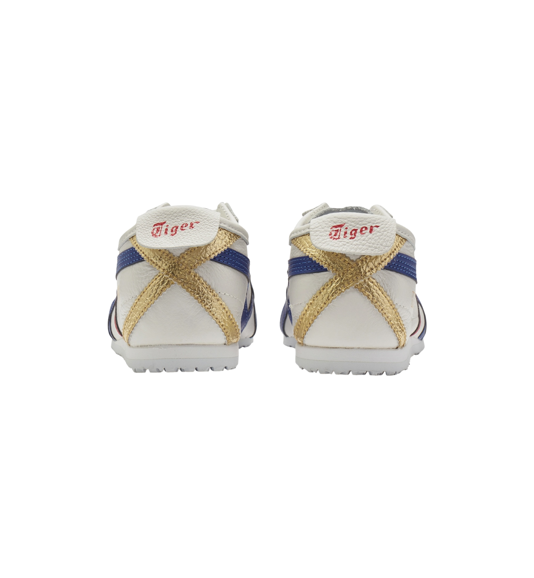 Onitsuka Tiger Mexico 66 White Blue Red Metallic Gold heel view at Stashed UAE