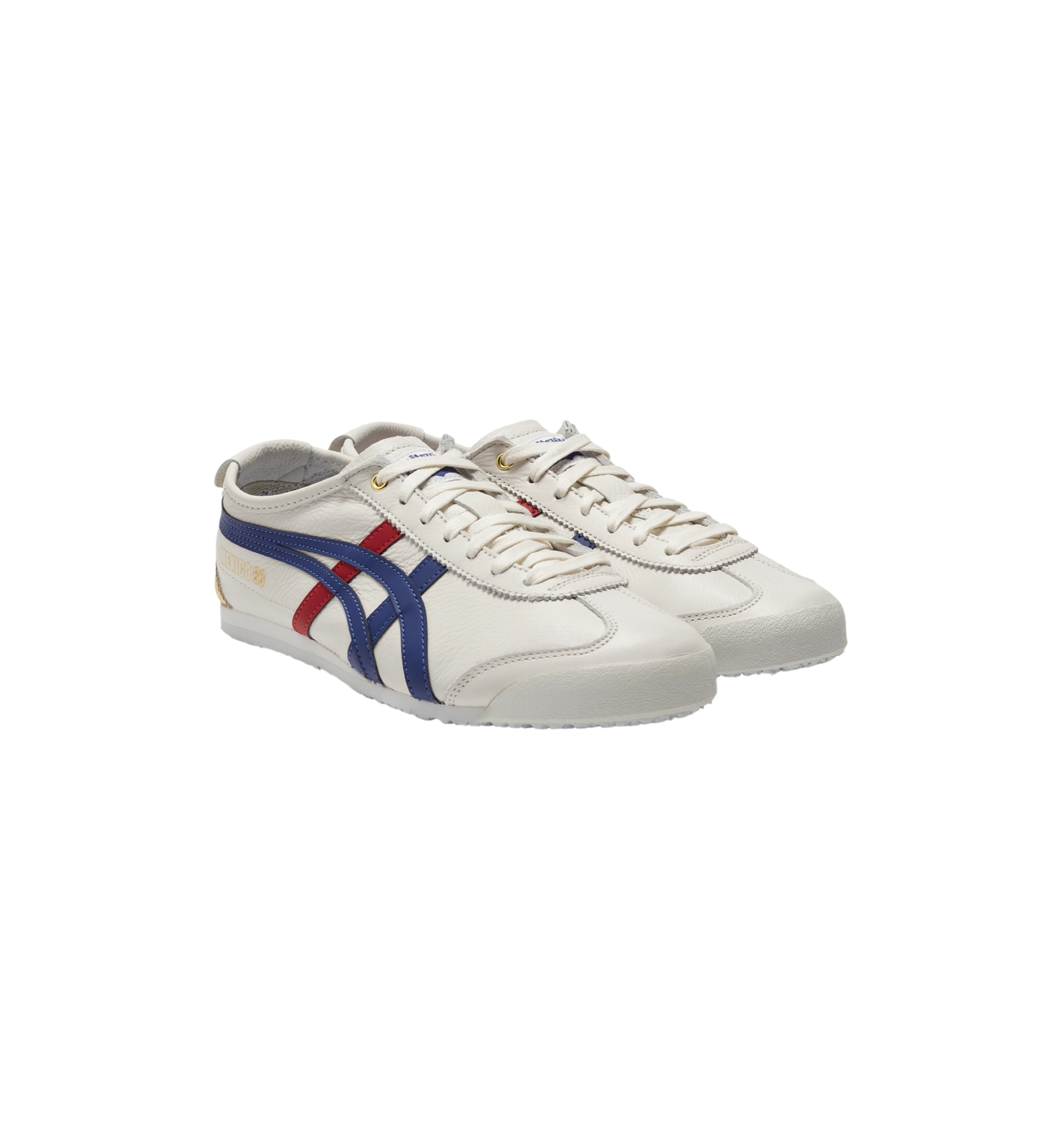 Onitsuka Tiger Mexico 66 White Blue Red Metallic Gold pair at Stashed UAE