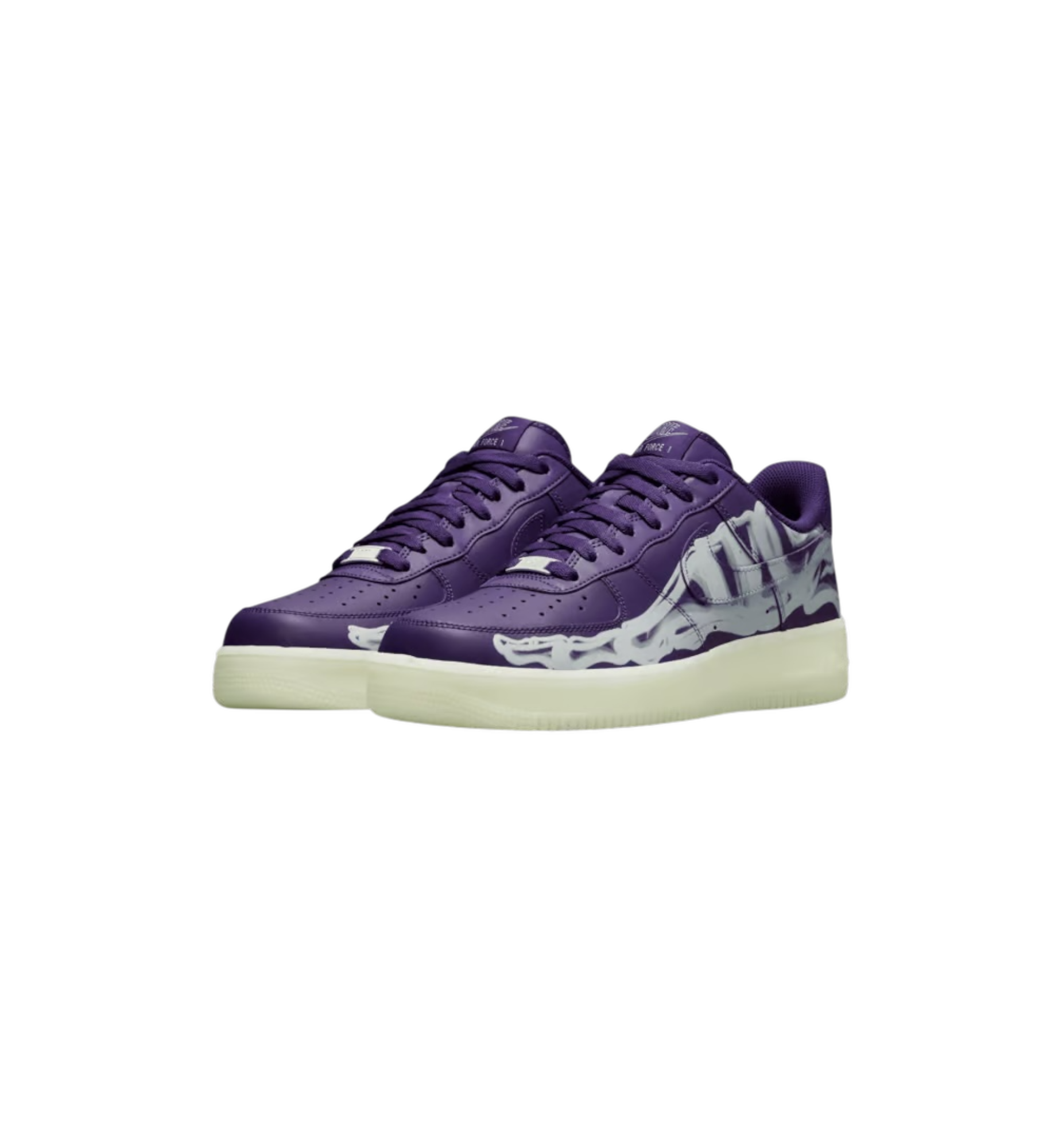 Nike Air Force 1 Low 07 QS Purple Skeleton Halloween 2021 pair at Stashed UAE