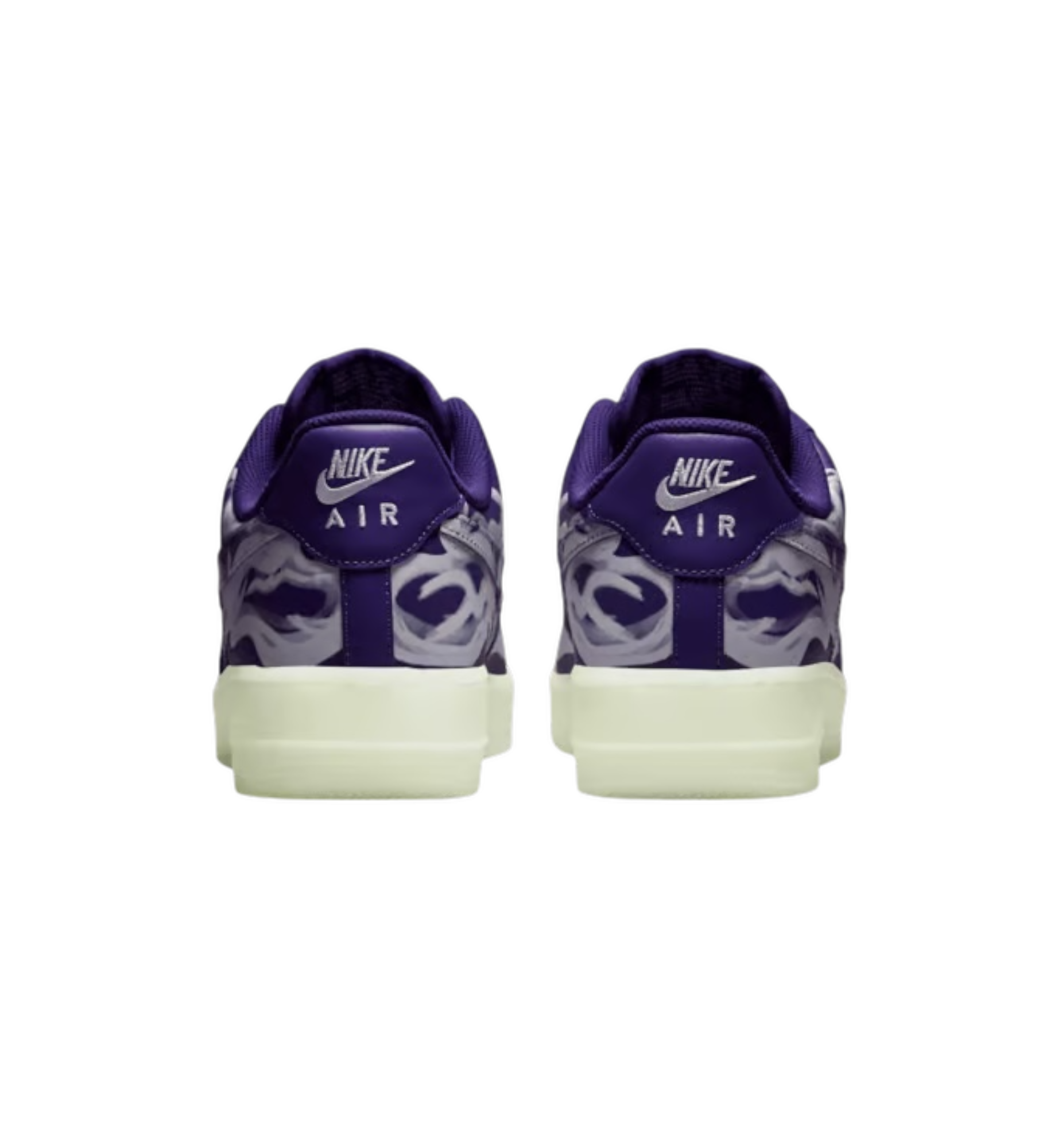 Nike Air Force 1 Low 07 QS Purple Skeleton Halloween 2021 heel view at Stashed UAE
