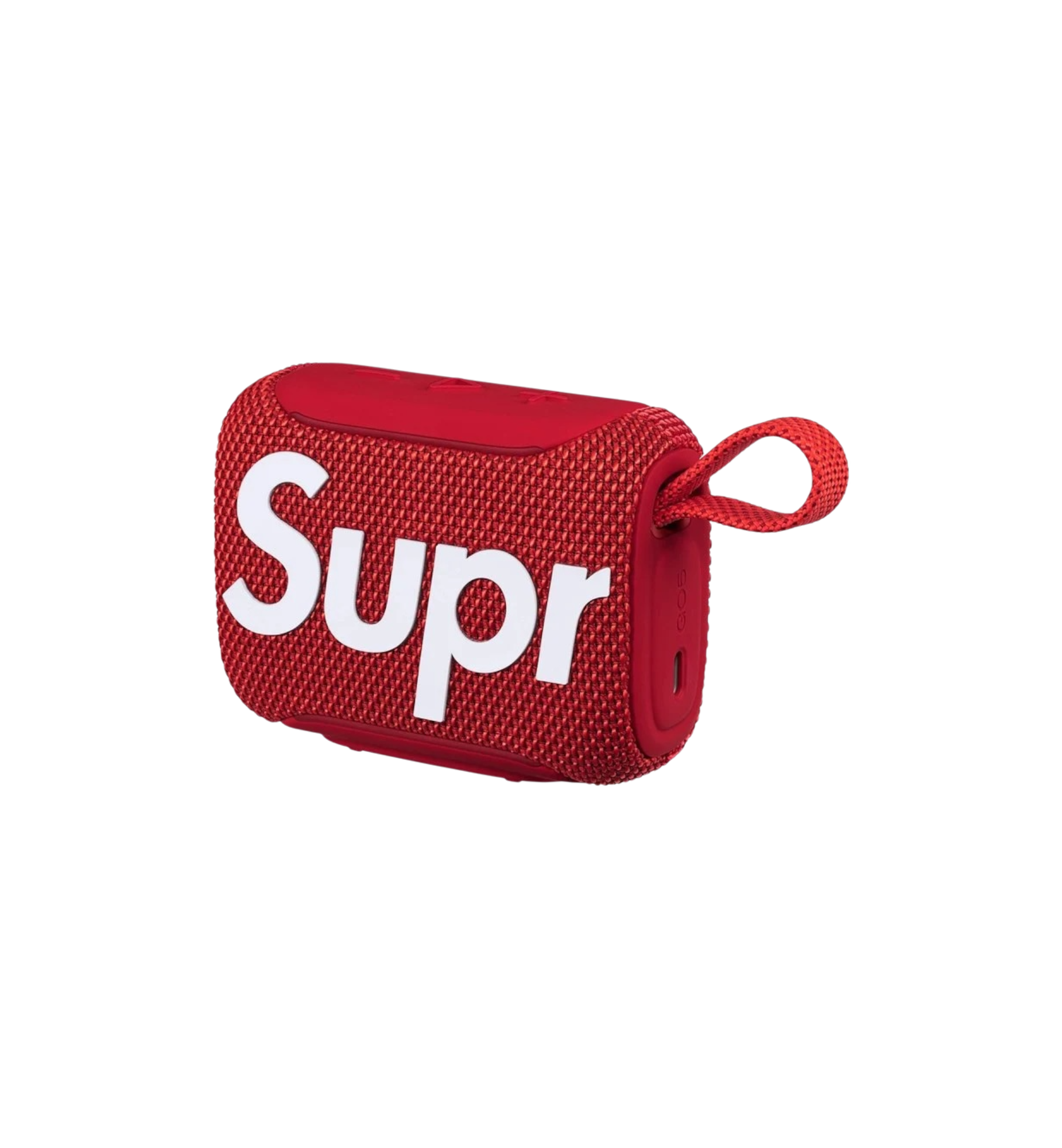 Supreme JBL Go 5 Bluetooth Speaker Red side view at Stashed UAE
