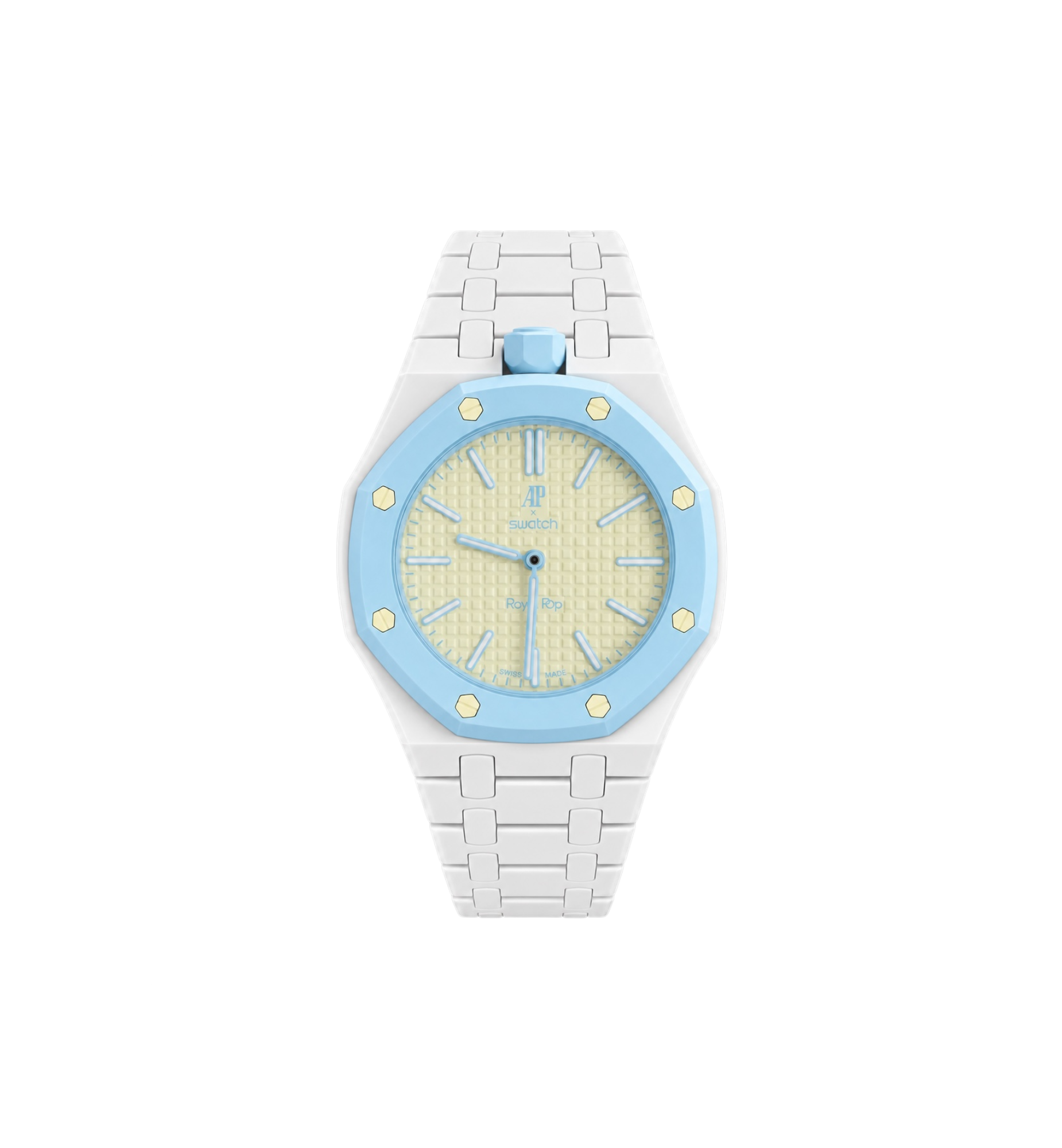 Swatch x Audemars Piguet Bioceramic Royal Pop Watch & Bracelet Bundle Blaue Acht/White at Stashed UAE
