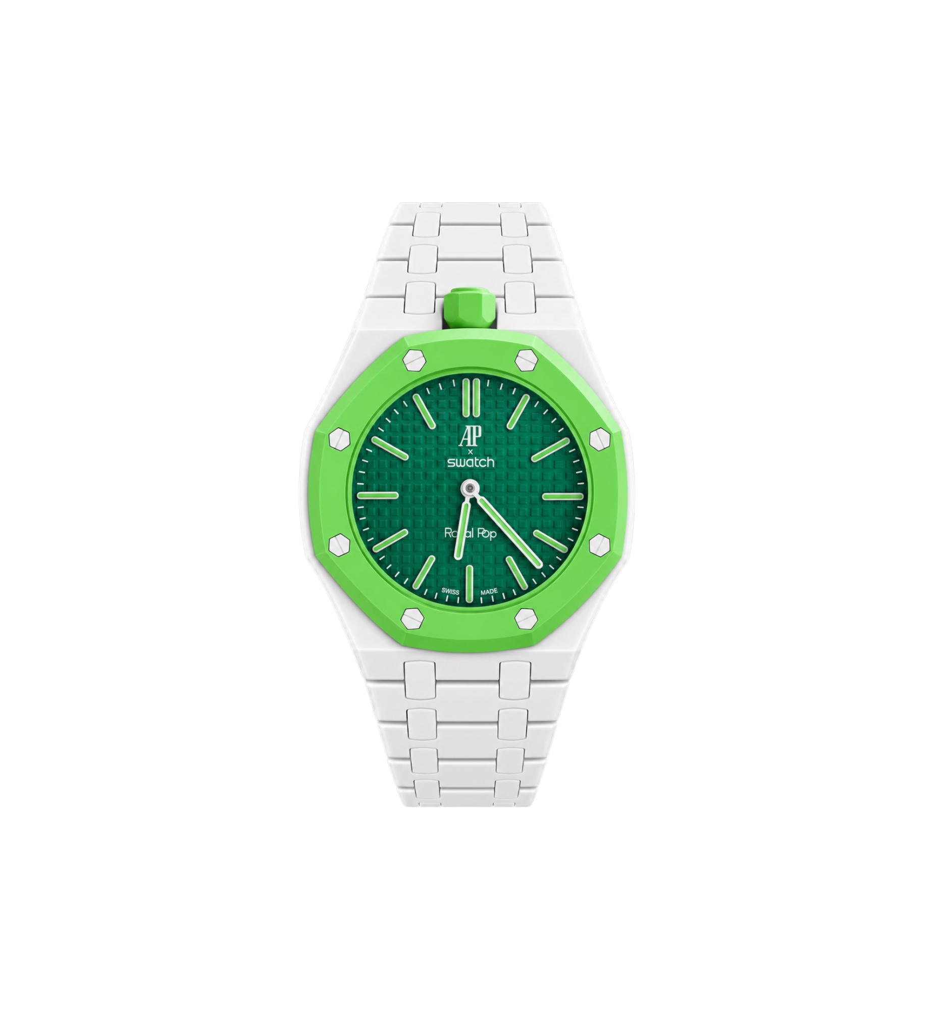 Swatch x Audemars Piguet Bioceramic Royal Pop Watch & Bracelet Bundle Green Eight/White at Stashed UAE