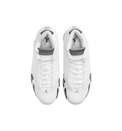 Air Jordan 14 Retro White Forest Green 2026 top view at Stashed UAE