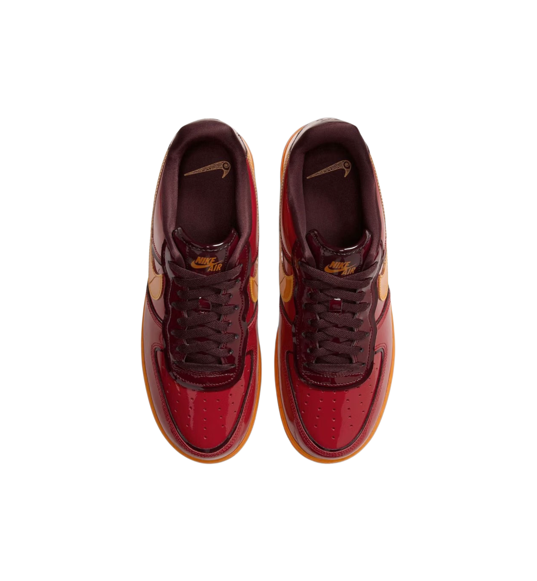 Nike Air Force 1 Low 07 Premium Patent Gym Red Bright Ceramic top view at Stashed UAE