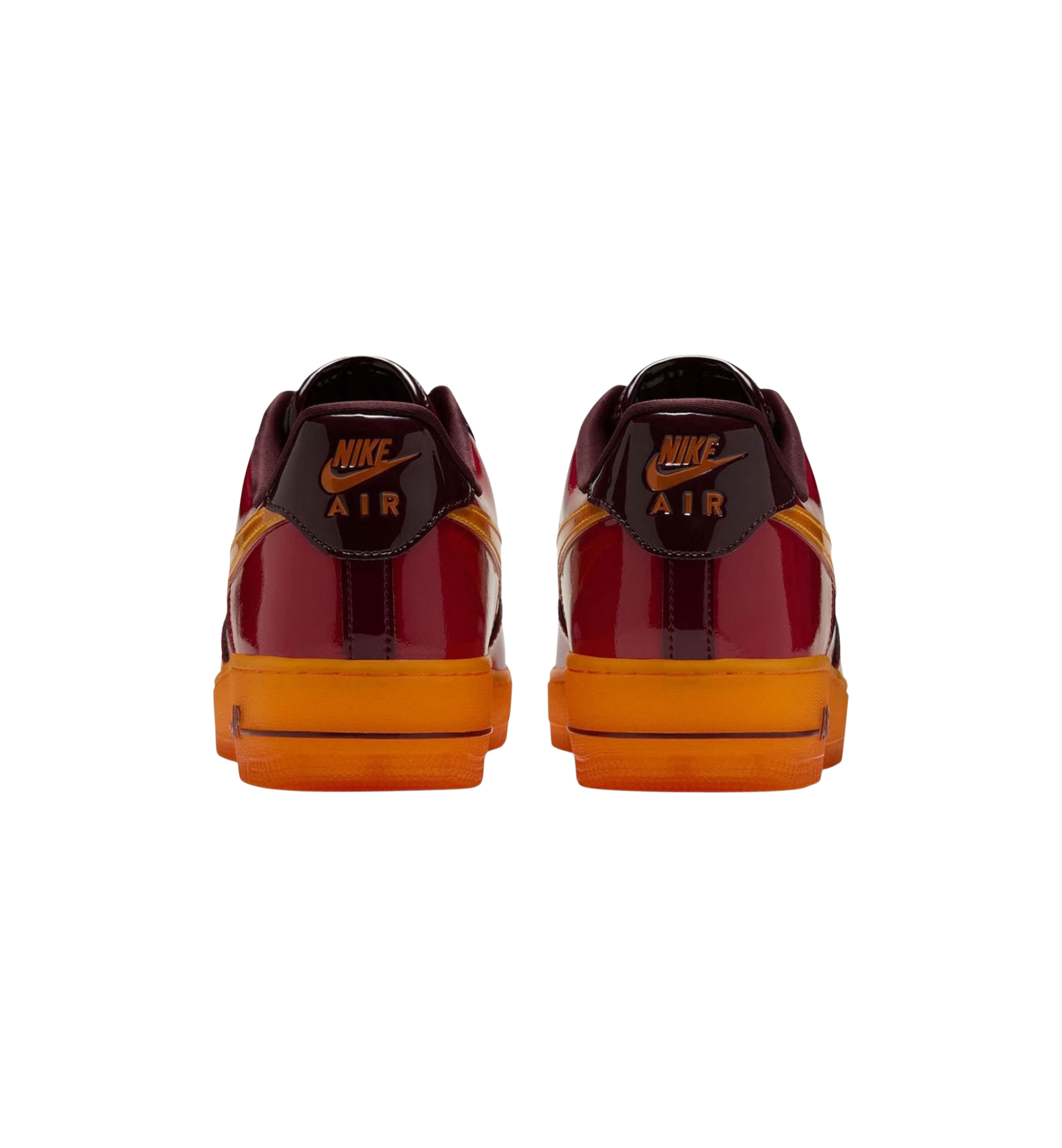 Nike Air Force 1 Low 07 Premium Patent Gym Red Bright Ceramic heel view at Stashed UAE
