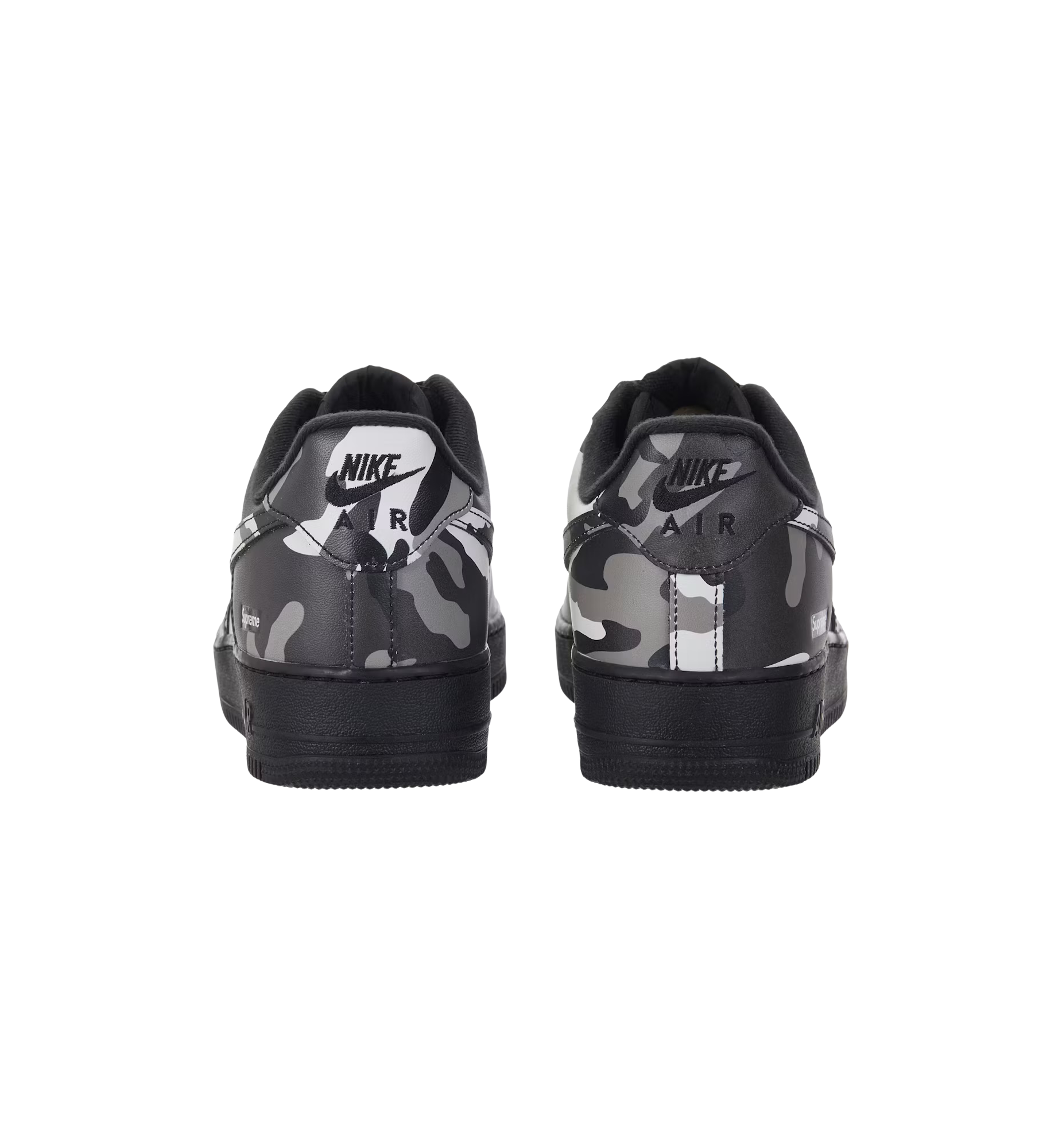 Nike Air Force 1 Low Supreme Snow Camo heel view at Stashed UAE