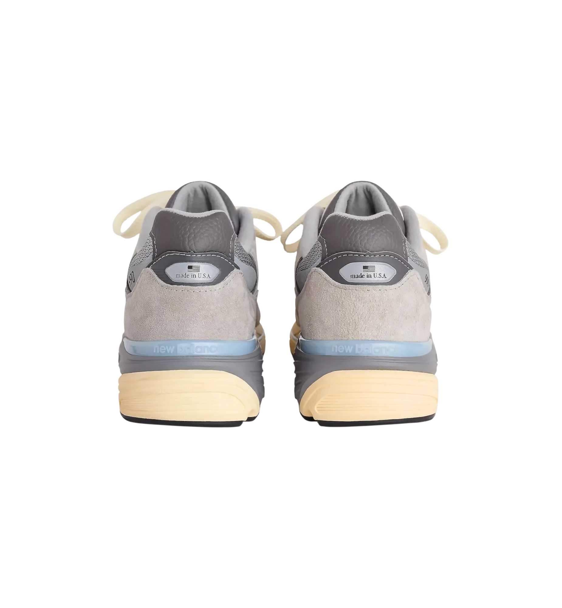 New Balance 990v7 MiUSA Kool Grey heel view at Stashed UAE