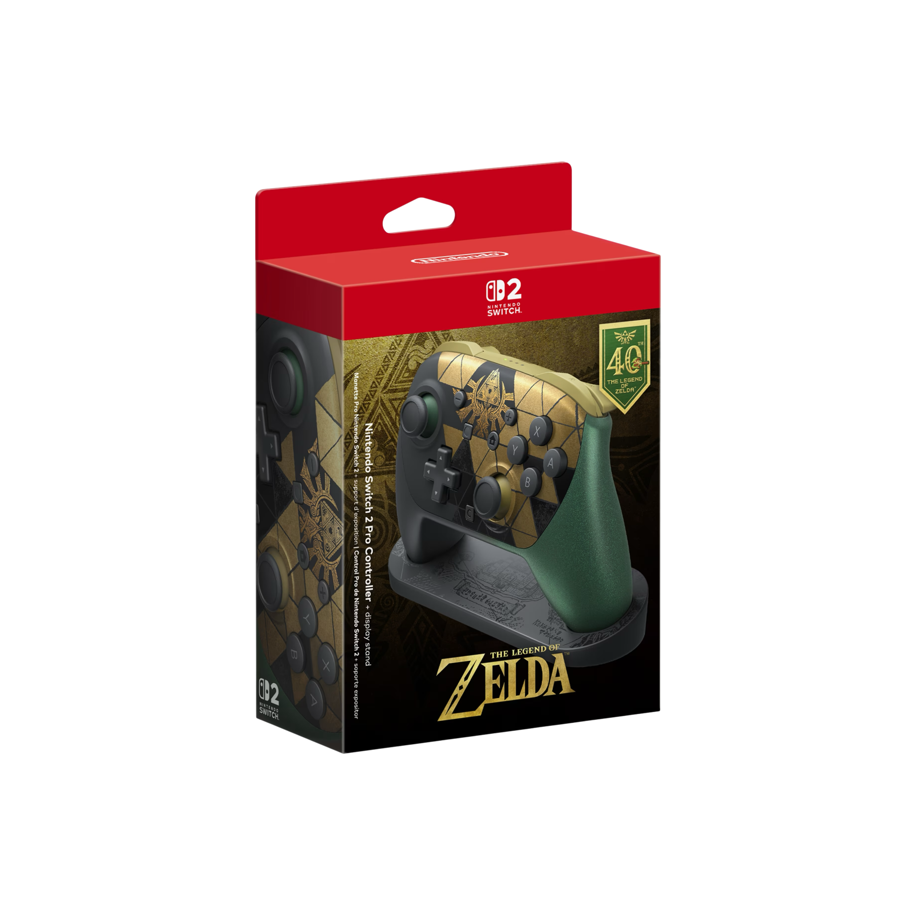 Nintendo Switch 2 The Legend of Zelda 40th Anniversary Edition Pro Controller + Display Stand packaging detail at Stashed UAE
