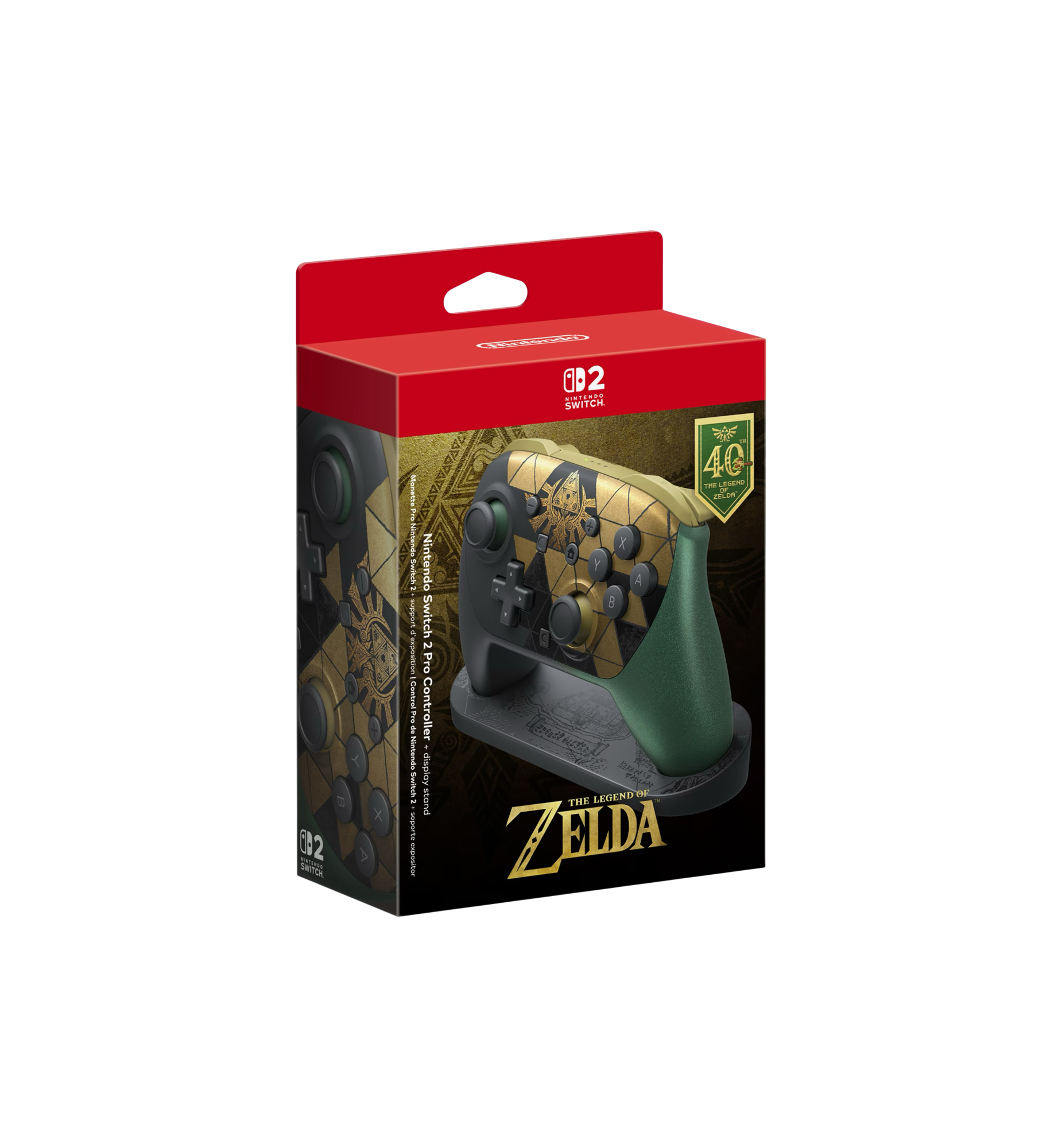 Nintendo Switch 2 The Legend of Zelda 40th Anniversary Edition Pro Controller + Display Stand packaging detail at Stashed UAE