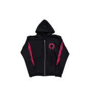 Chrome Hearts Floral Horseshoe Logo Zip Up Hoodie "Black/Pink"