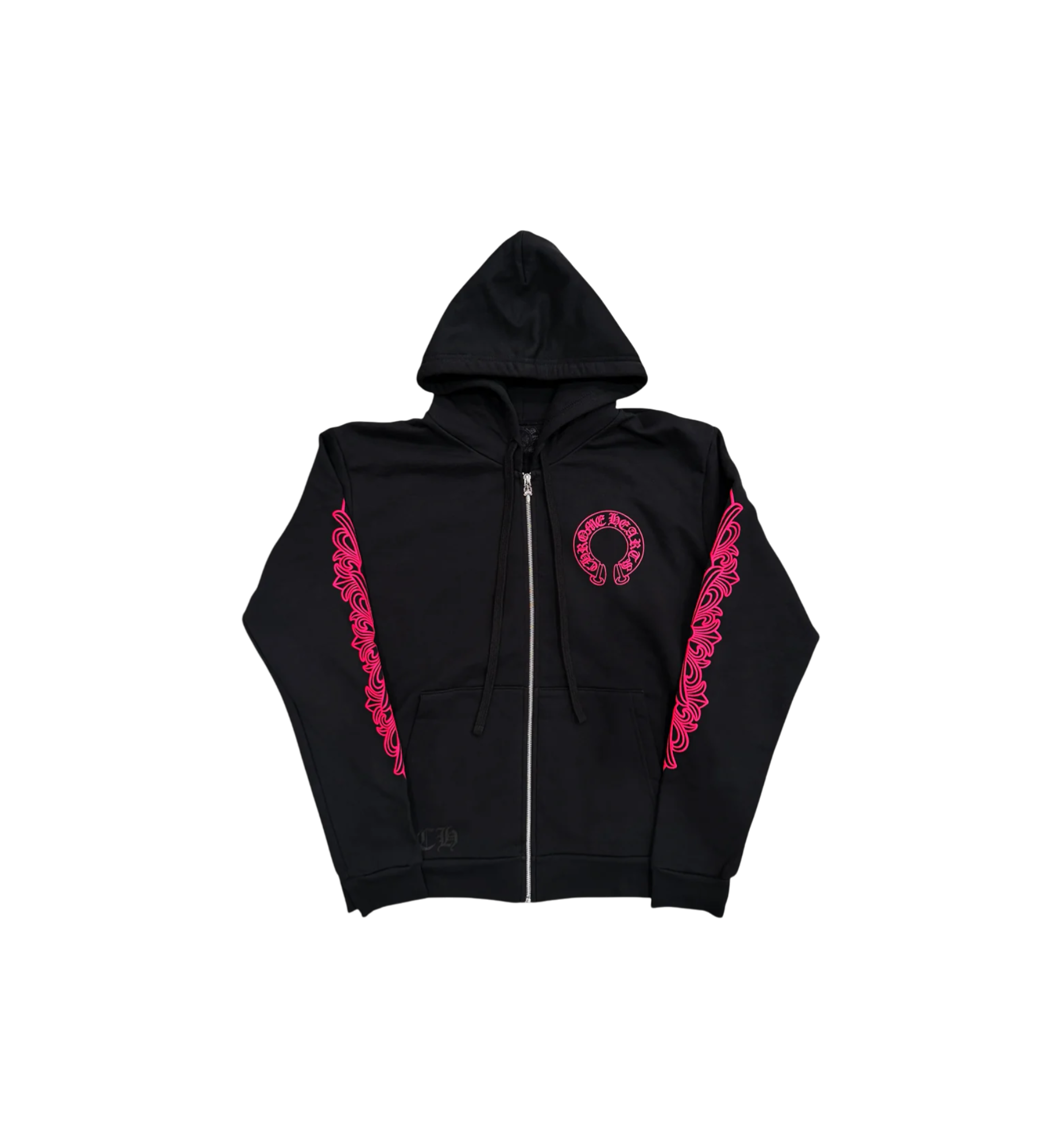 Chrome Hearts Floral Horseshoe Logo Zip Up Hoodie "Black/Pink"