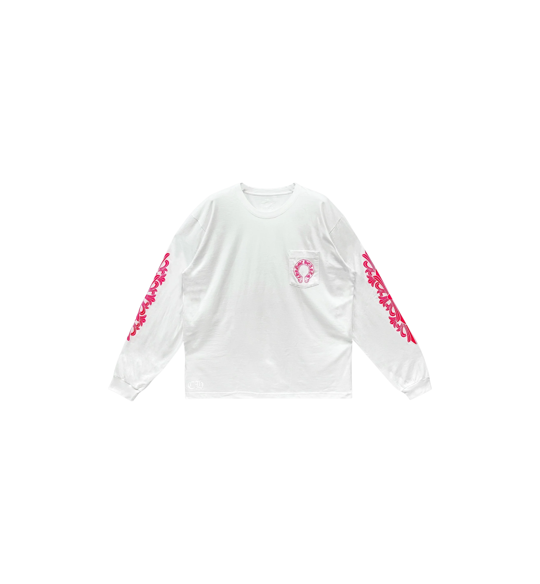 Chrome Hearts Classic Pink Horseshoe Logo L/S T-Shirt "White"