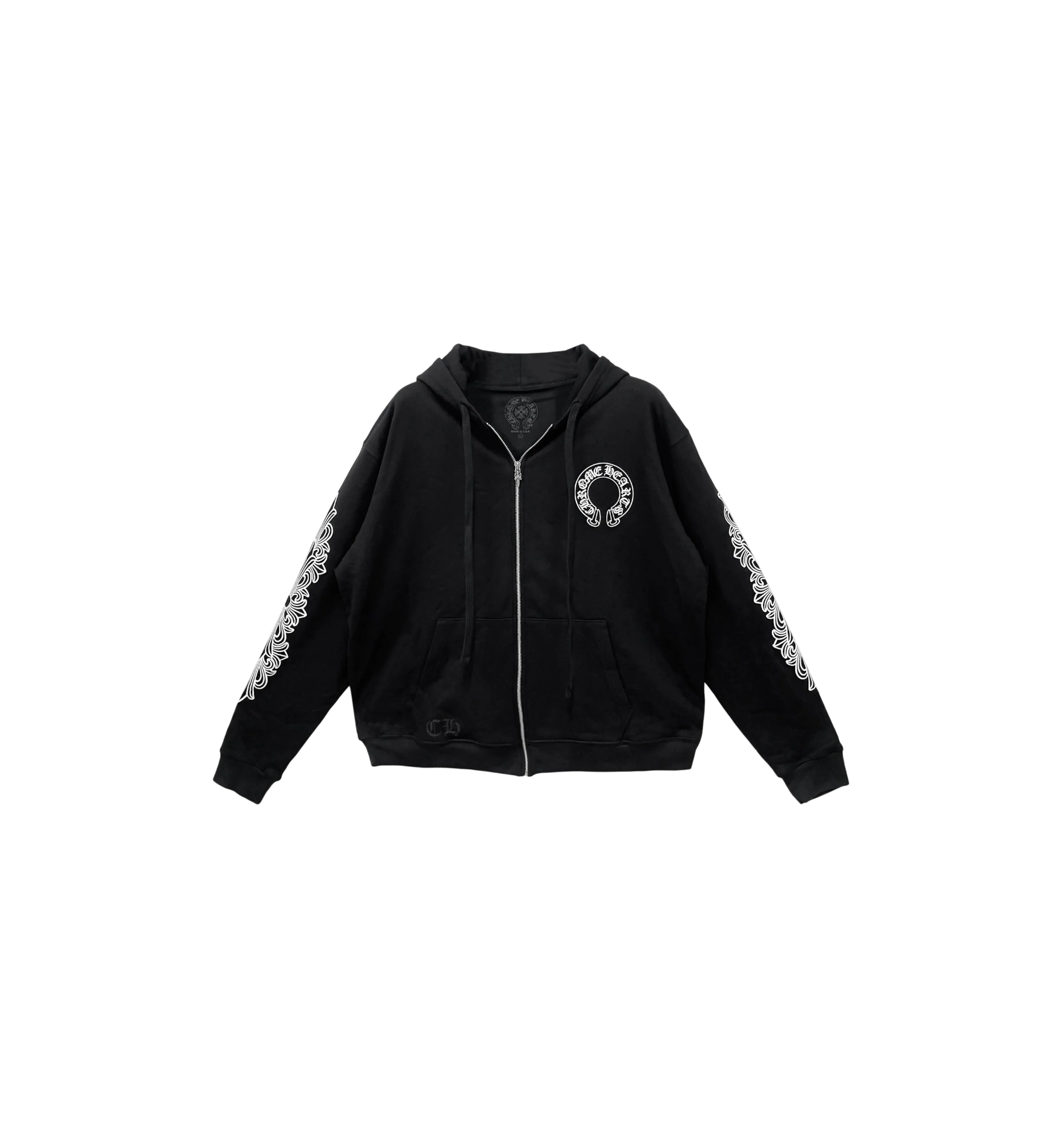 Chrome Hearts Horseshoe Floral Sleeve Thermal Zip Up Hoodie "Black"